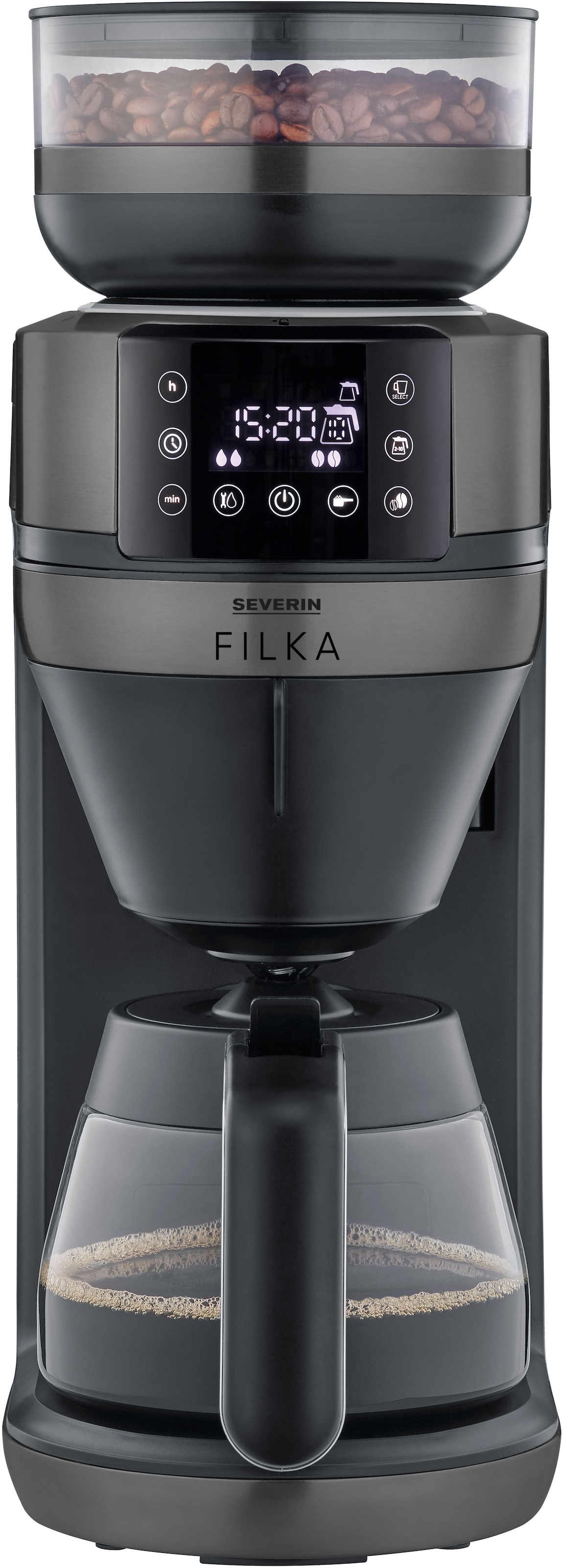 Severin Kaffeemaschine mit Mahlwerk »KA 4849 FILKA Limited Edition Dark Inox«, 1,4 l Kaffeekanne, Papierfilter, 1x4