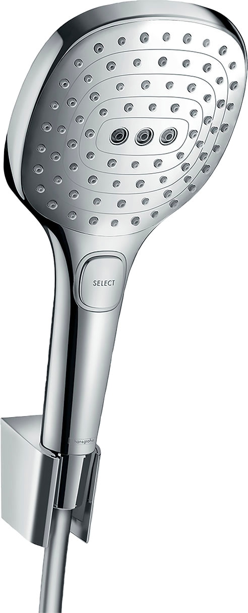 hansgrohe Duschbrause "Raindance Select E", (Brauseschlauch, Handbrause, Brausehalter), 12cm, 3 Strahlarten mit Duschsch