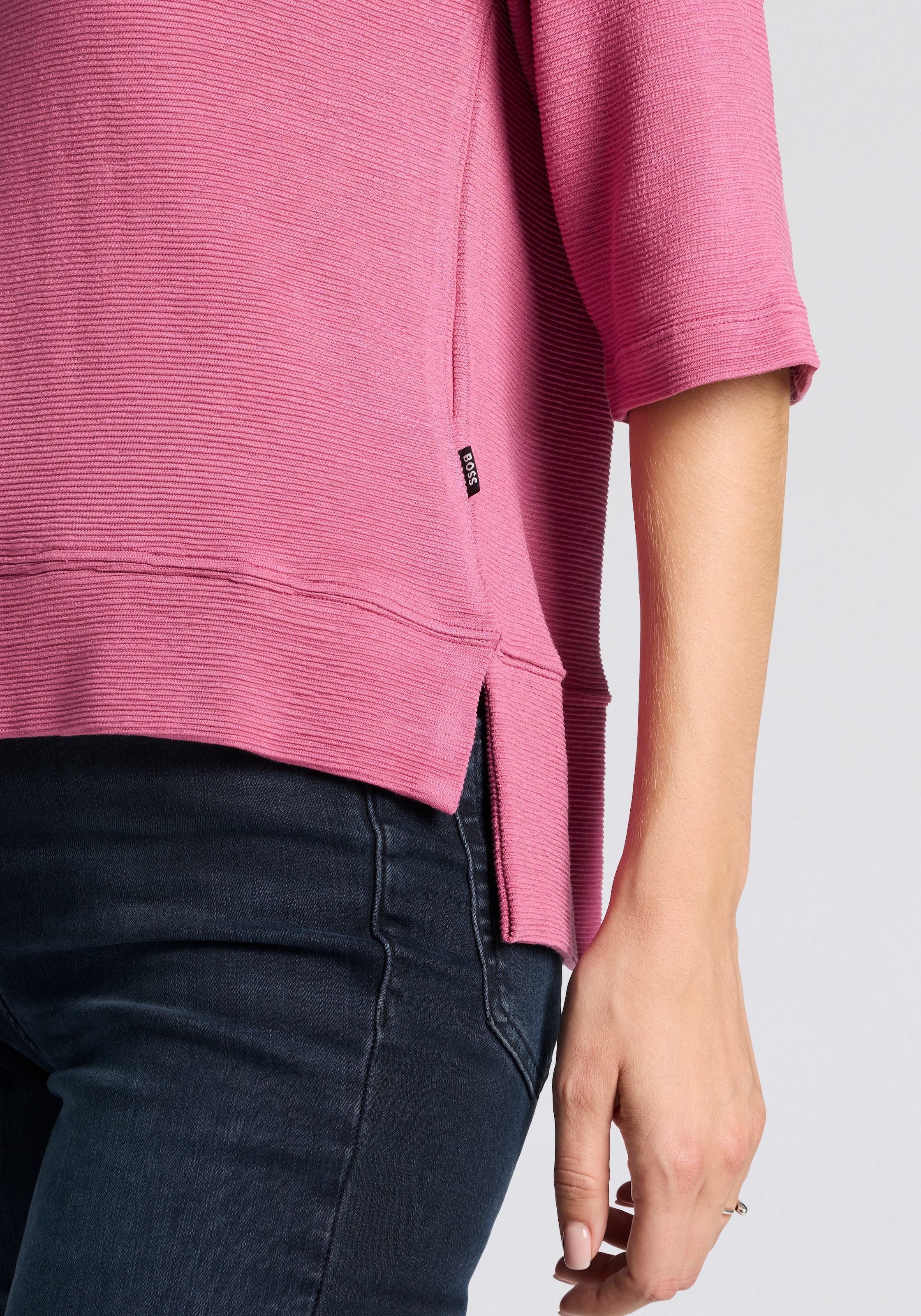 BOSS Sweatshirt U-Boot-Ausschnitt, feine Struktur