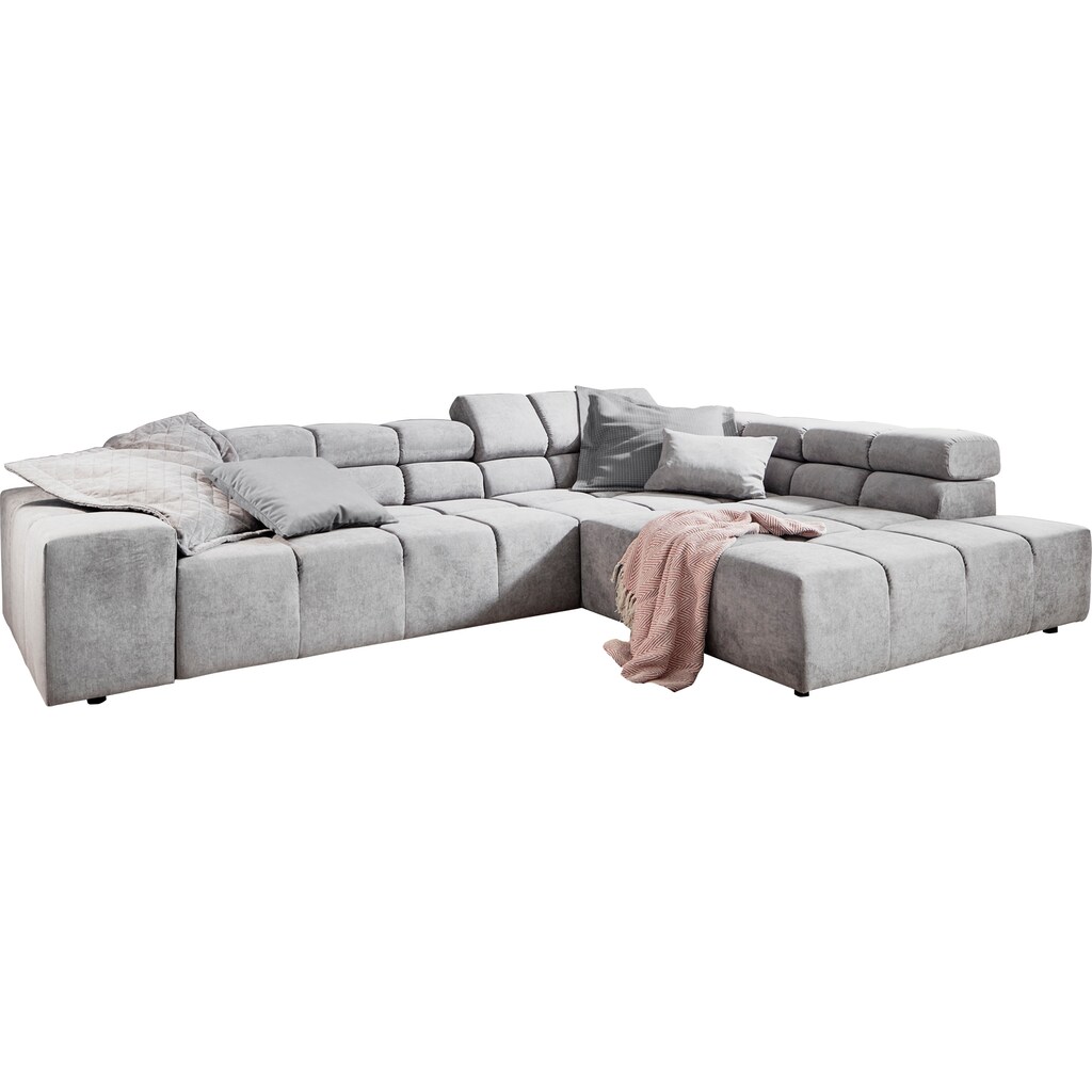 INOSIGN Ecksofa »Ancona incl. Kopfteilverstellung, Zierkissen Breite 319cm, L-Form«