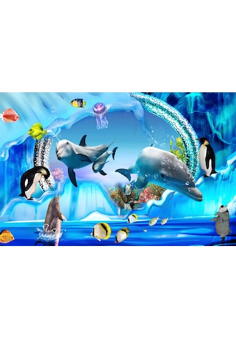 Papermoon Fototapetas »3D DESIGN Delfine im Meer...
