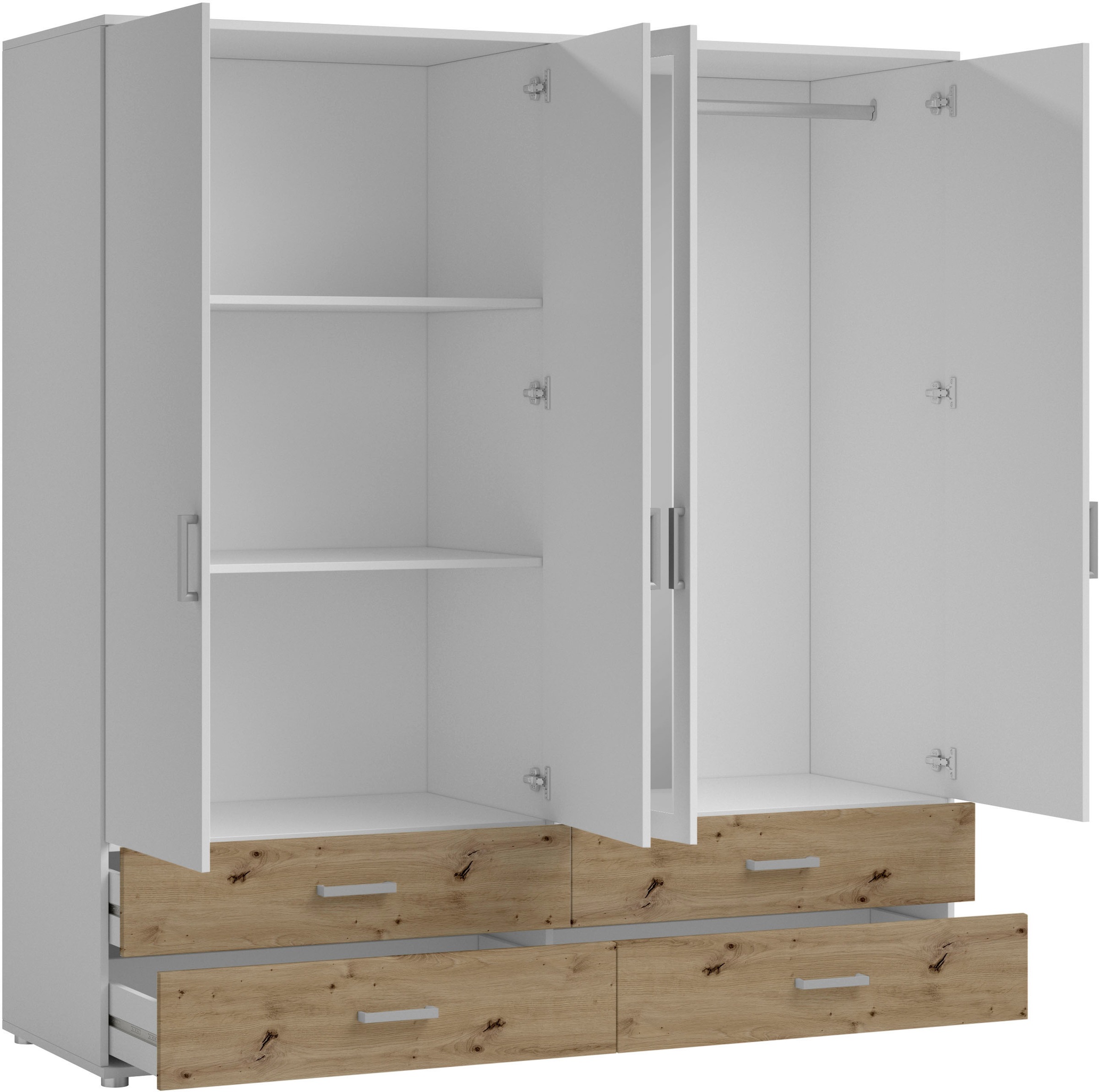 Schlafkontor Drehtürenschrank »Ivar Kleiderschrank mit Spiegel«, inklusive 2 Spiegeltüren und 2 farblich abgesetzten Schubkästen