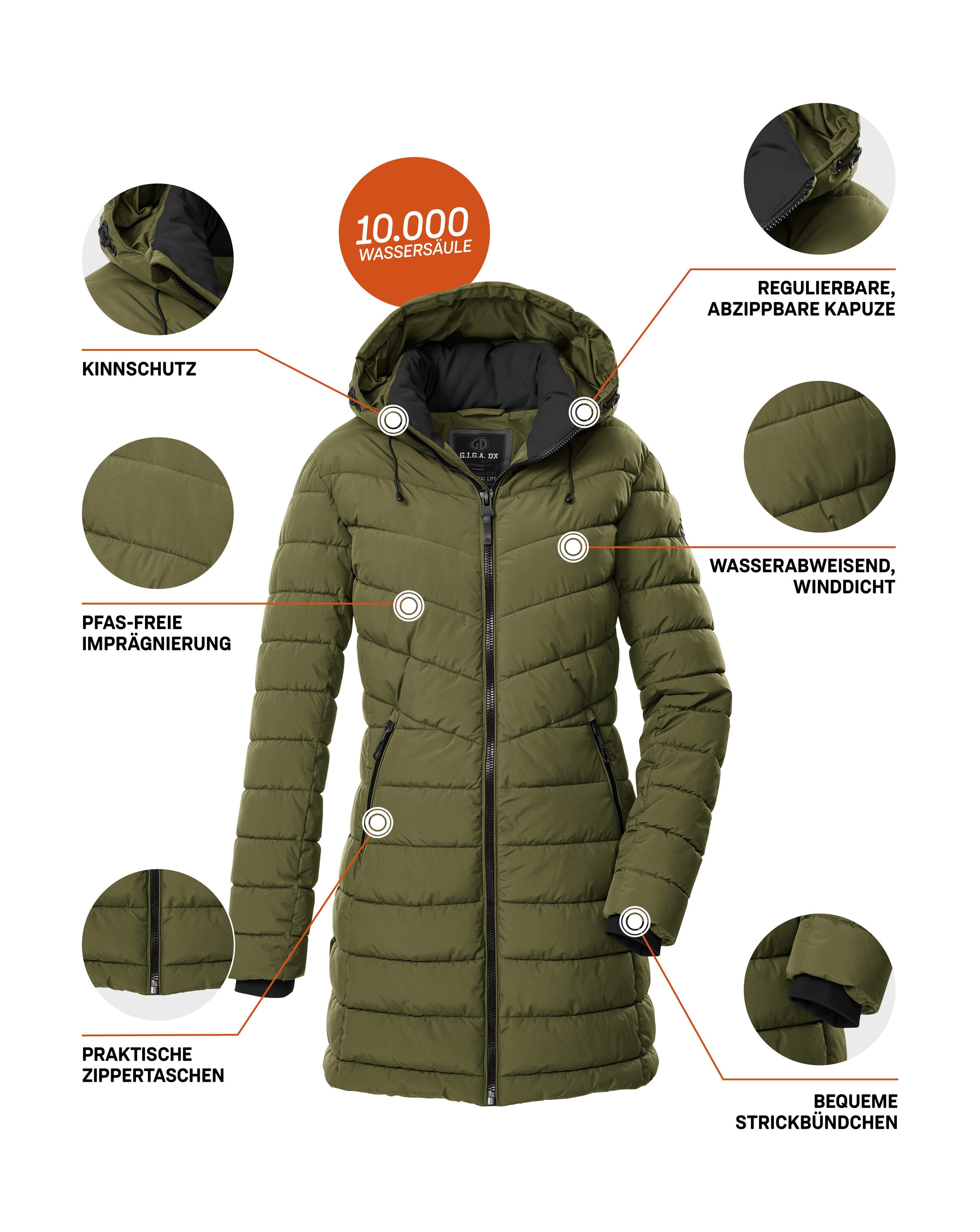G.I.G.A. DX by killtec Steppmantel »GW 74 WMN QLTD PRK«, Wasserabweisender, winddichter Steppparka mit abnehmbarer Kapuze