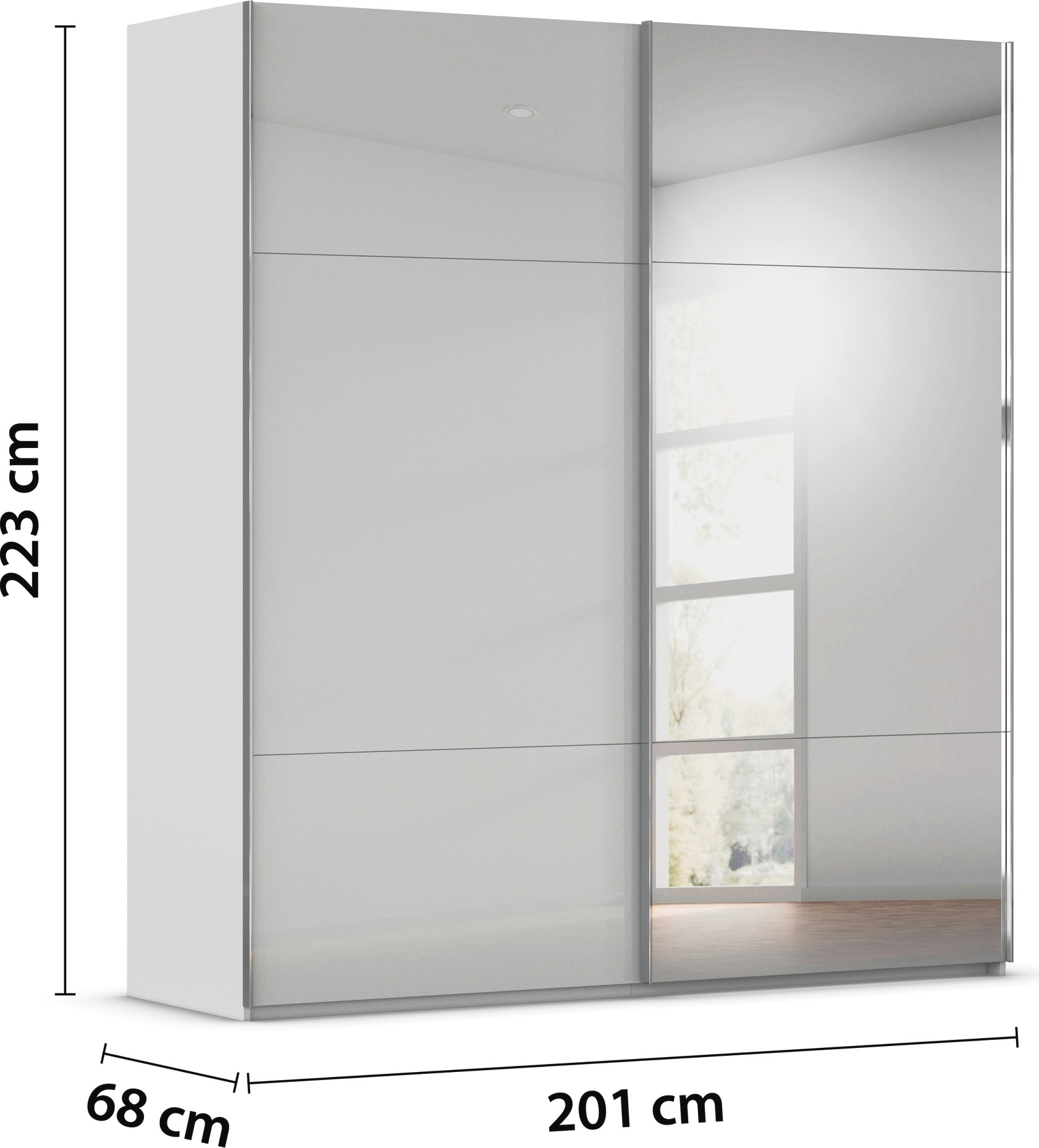 rauch Schwebetürenschrank »Kleiderschrank Schrank Garderobe Schlafzimmerschrank CONTIDO«, (in 3 verschiedenen Ausstattungen BASIC/CLASSIC/PREMIUM), aus hochwertigem Material in 6 Breiten 2 Griff-Farben MADE IN GERMANY