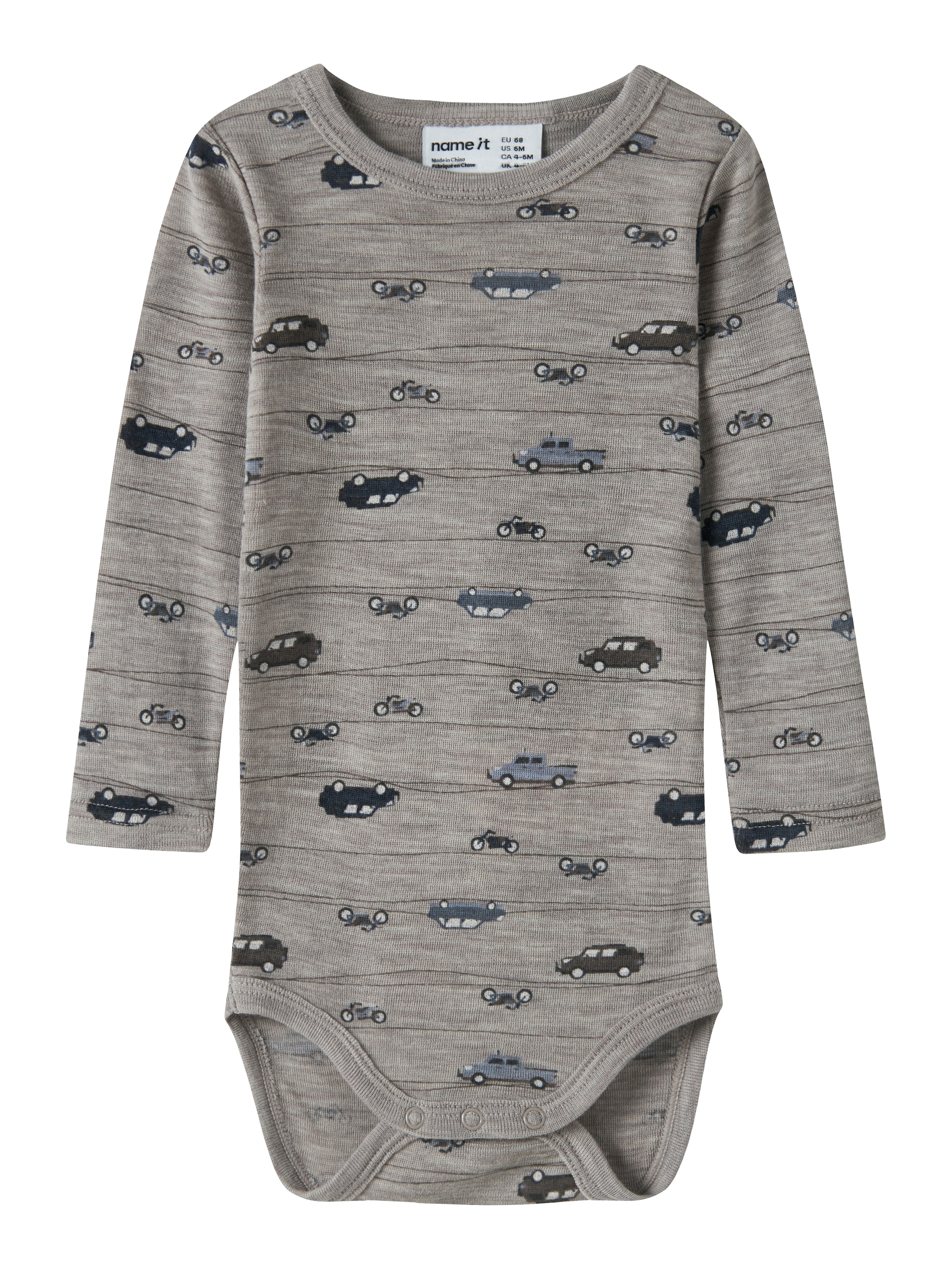 Name It Langarmbody »NBMWANG WOOL RIB LS BODY AOP NOOS« aus reiner Merinowolle, weich und wärmend