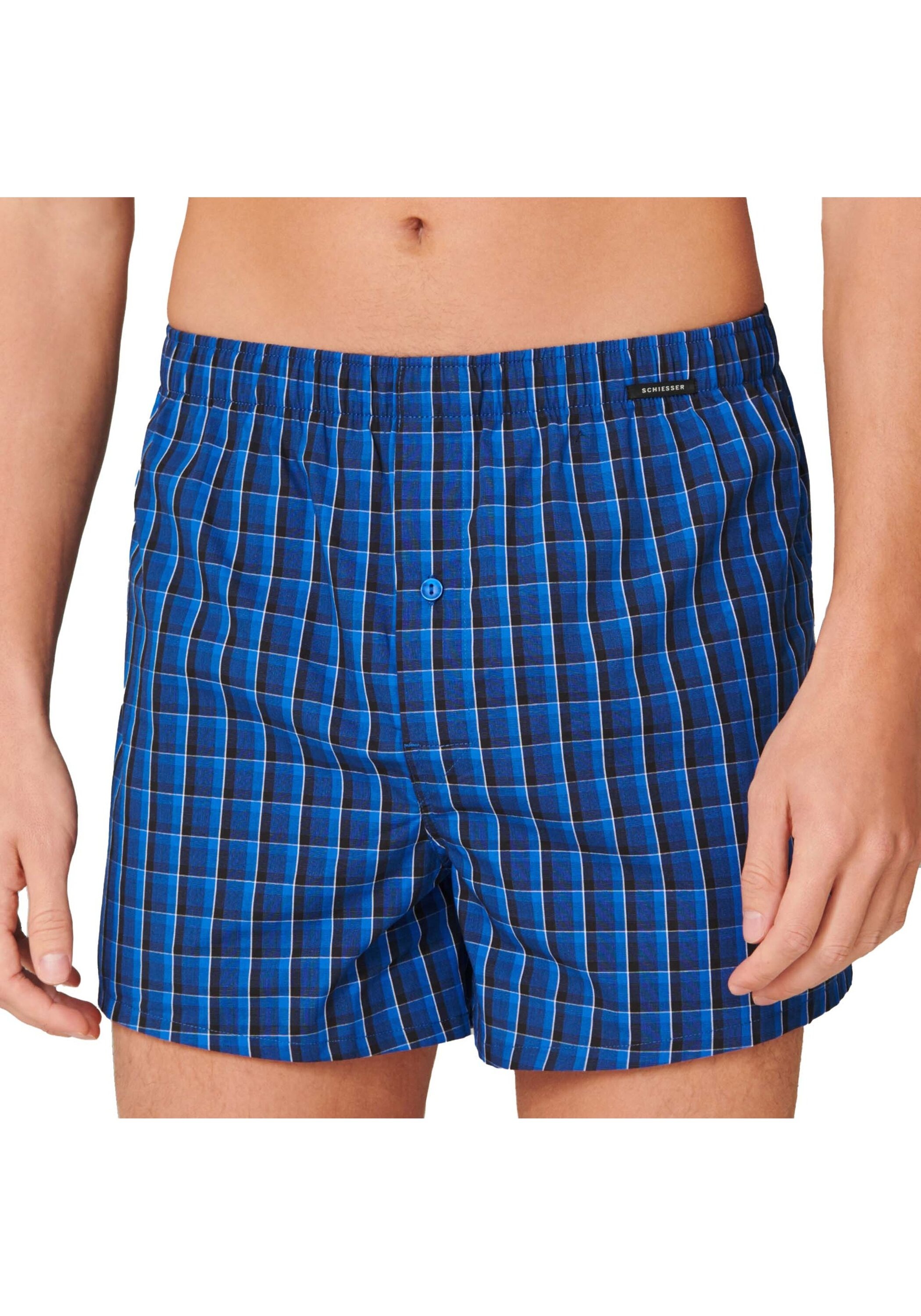 Schiesser 2-er Set Boxershorts Dunkelblau & Blau kariert günstig online kaufen