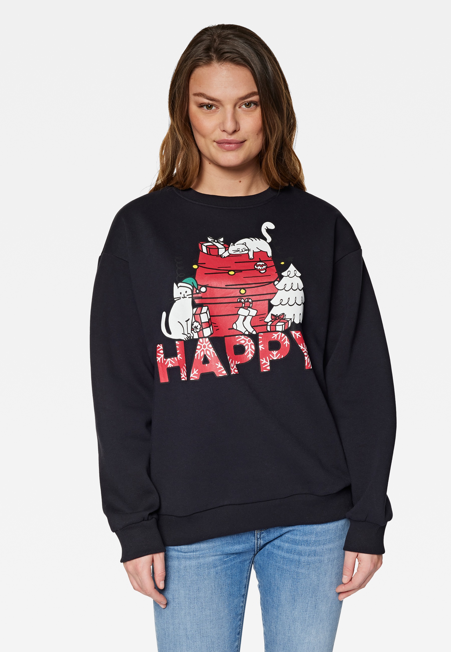 Mavi Rundhalspullover »MEOW HOLIDAYS SWEATER«, Sweatshirt mit Katzenmotiv