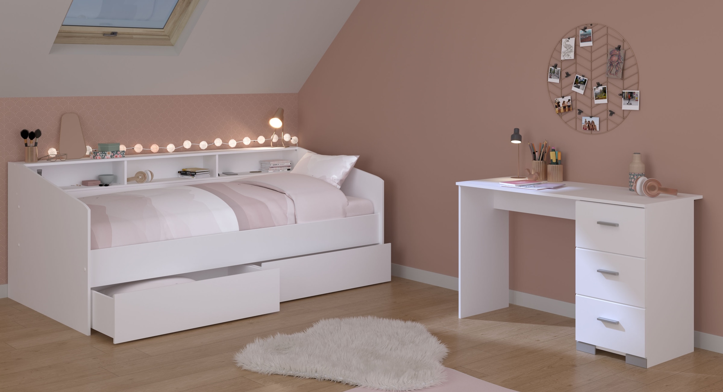 Parisot Jugendzimmer-Set »Sleep 41«, (Set, 3 tlg.), Rückwände der Fächer am Bett drehbar