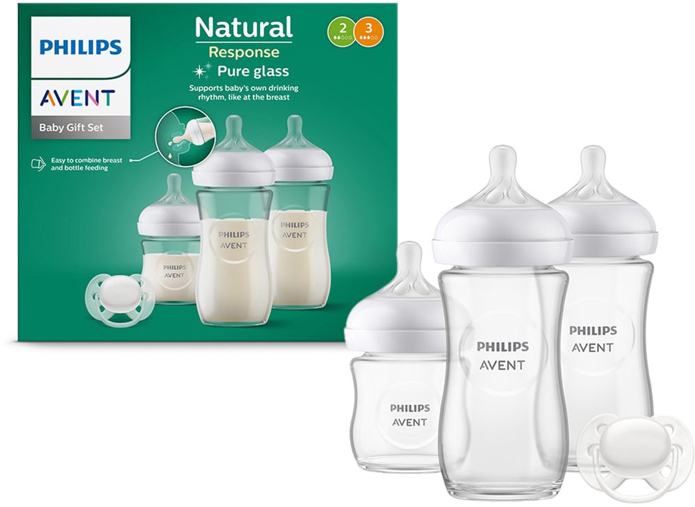 PHILIPS AVENT Baby Babyflasche "Natural Response Starter-Set Glas für Neugeborene SCD878/11", 120ml, transparent, Glas, H:18,8cm, Trinkflaschen, 3