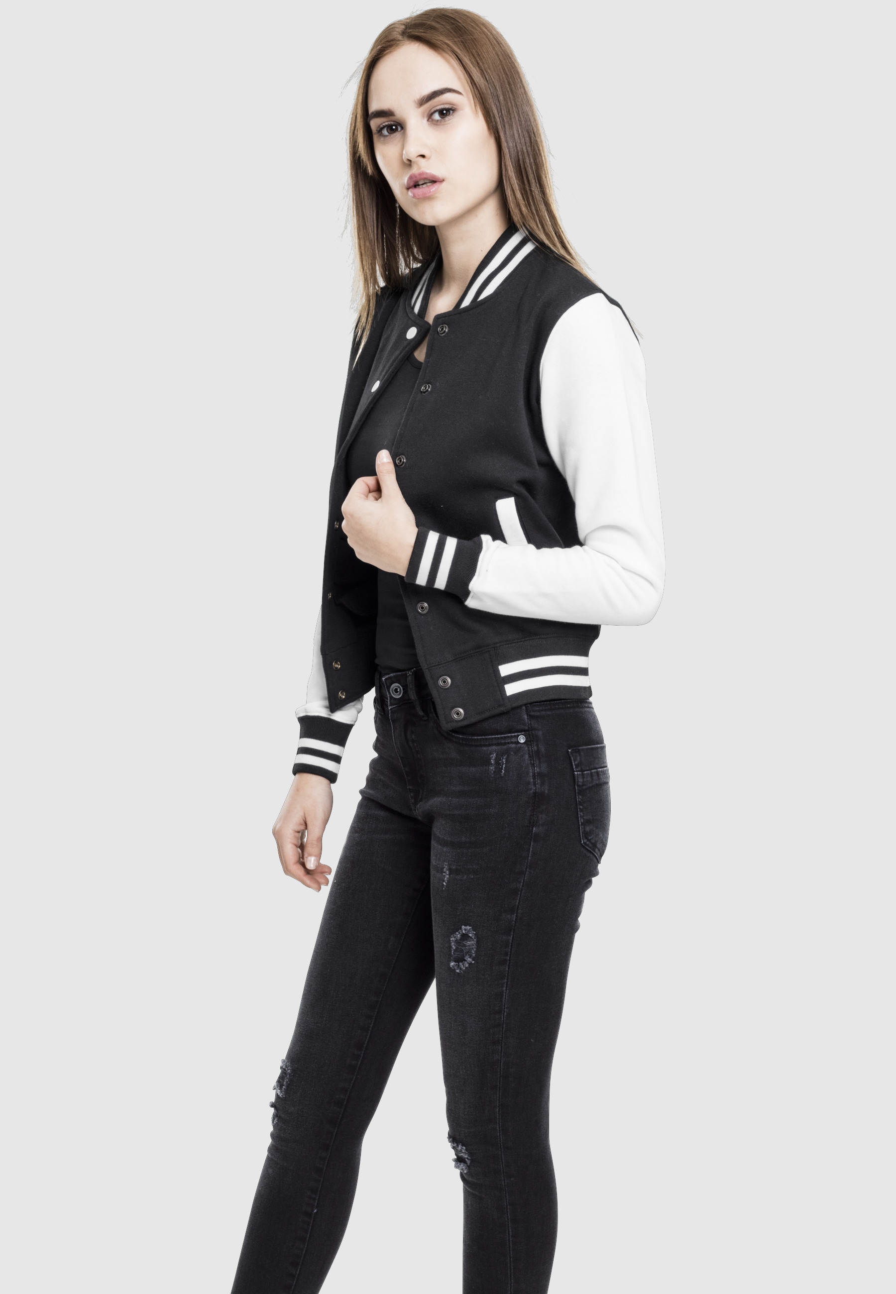 URBAN CLASSICS Allwetterjacke »Urban Classics Damen Ladies 2-tone College Sweatjacket« 1 Stk. tlg. ohne Kapuze