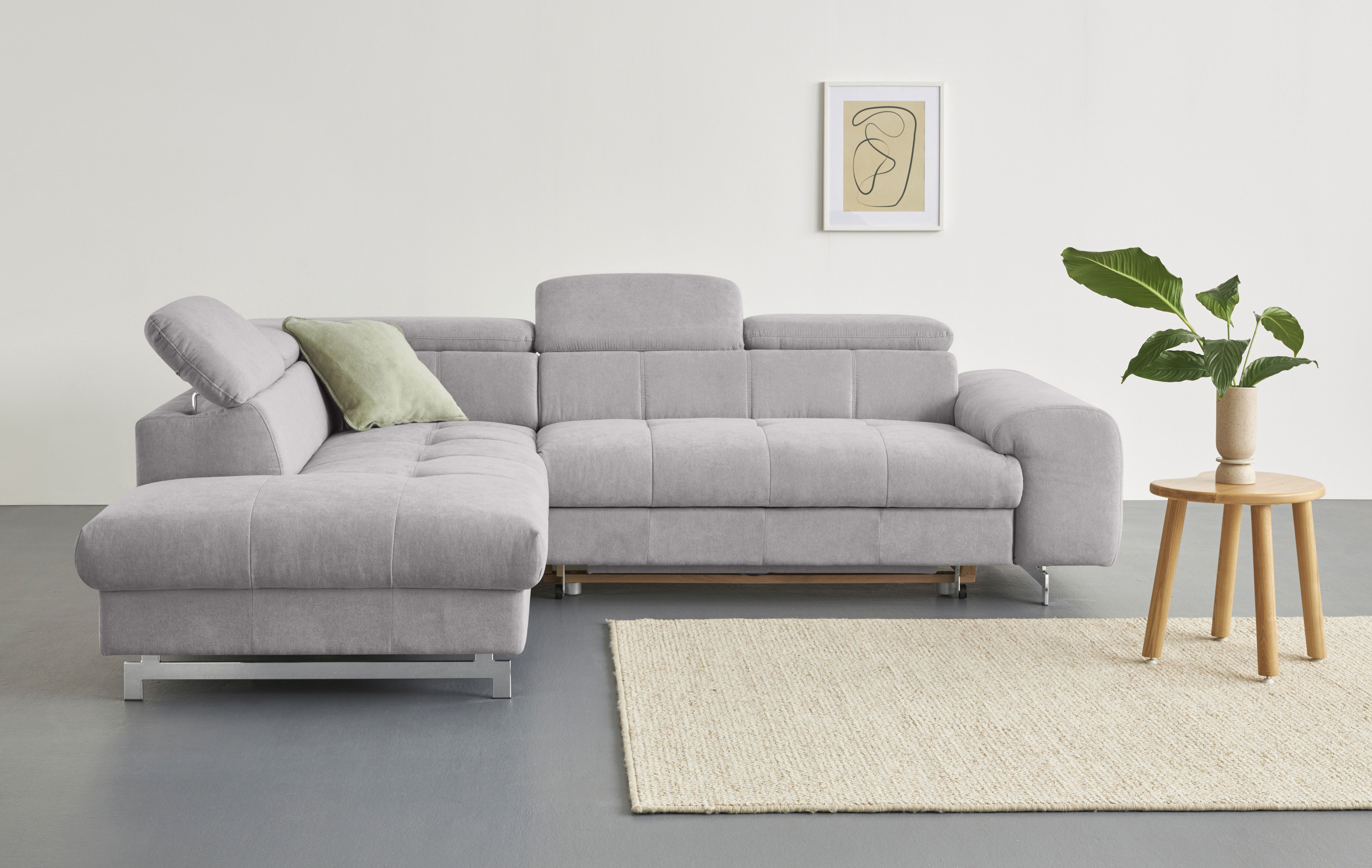 COTTA Ecksofa "Chef bequem, tolle Verarbeitungsdetails, Breite 262cm, L-Form" mit Kopfteilverstellung, edle Metallkufen, optional Schlaffunktion