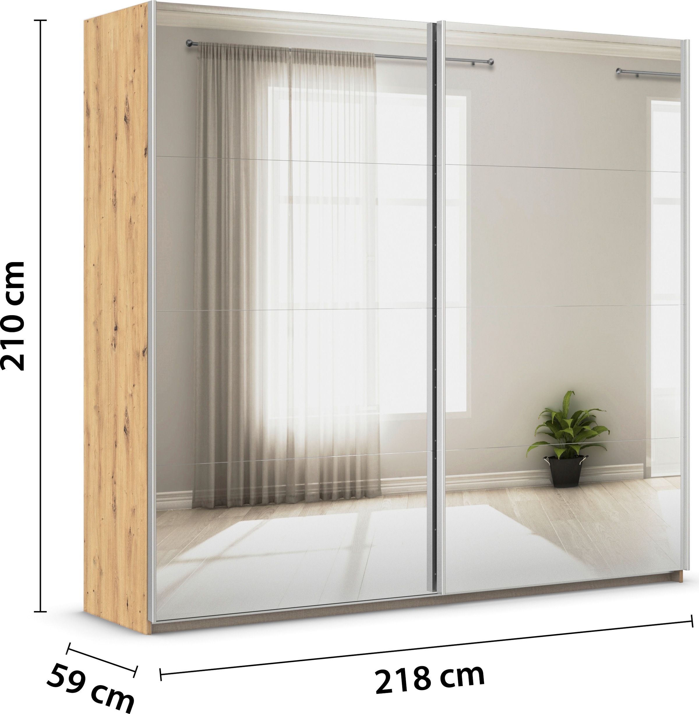 rauch Kleiderschrank »Schwebetürenschrank Schrank Garderobe Wäscheschrank ASTANA« 3 Ausstattungen BASIC/CLASSIC/PREMIUM, B/H/T: 218/210/59 cm, 