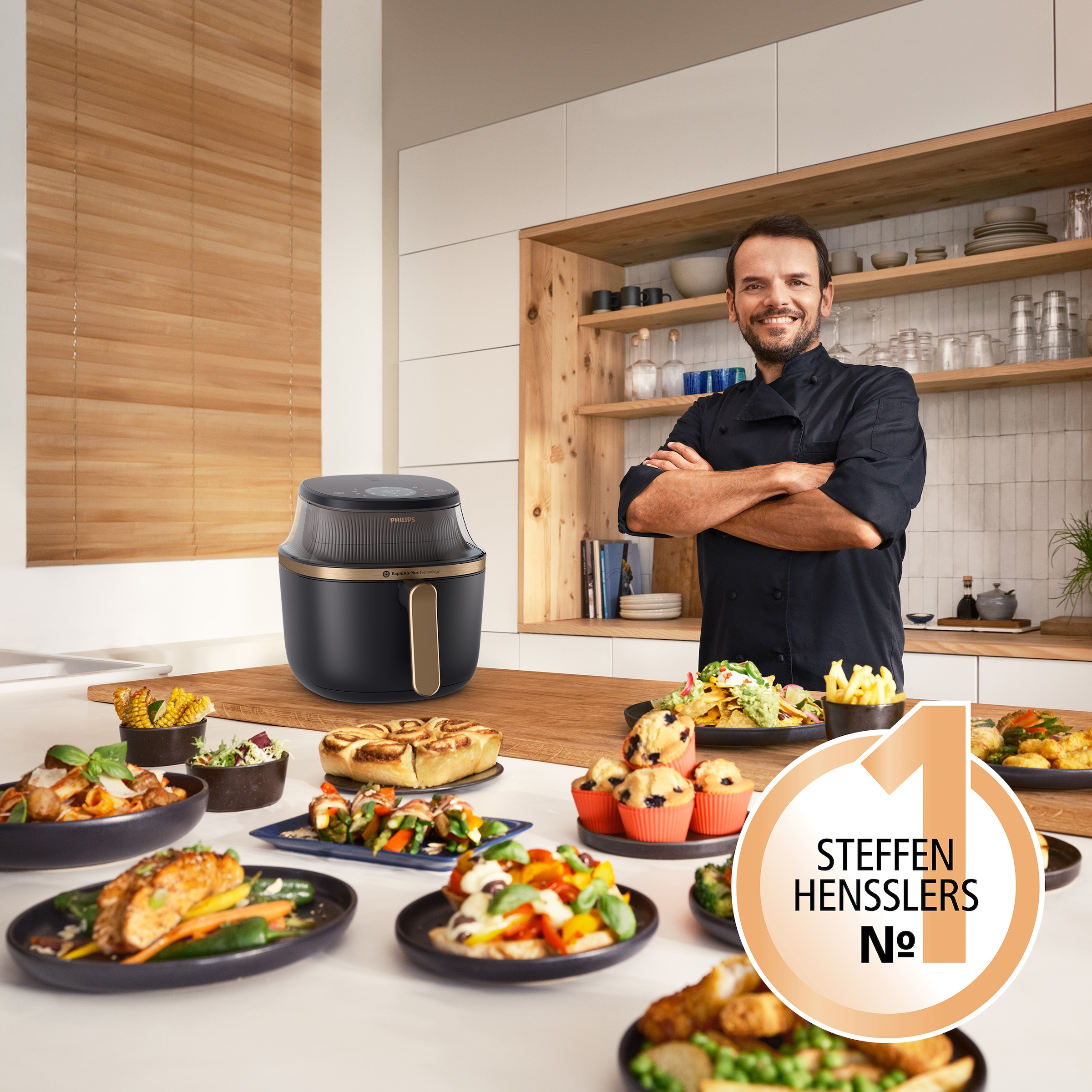 Philips Heißluftfritteuse »Airfryer 3000 NA342/00, mit 7.2L, Sichtfenster«, 2000 W, RapidAir Plus Technologie und 16 Kochfunktionen; Schwarz/Kupfer
