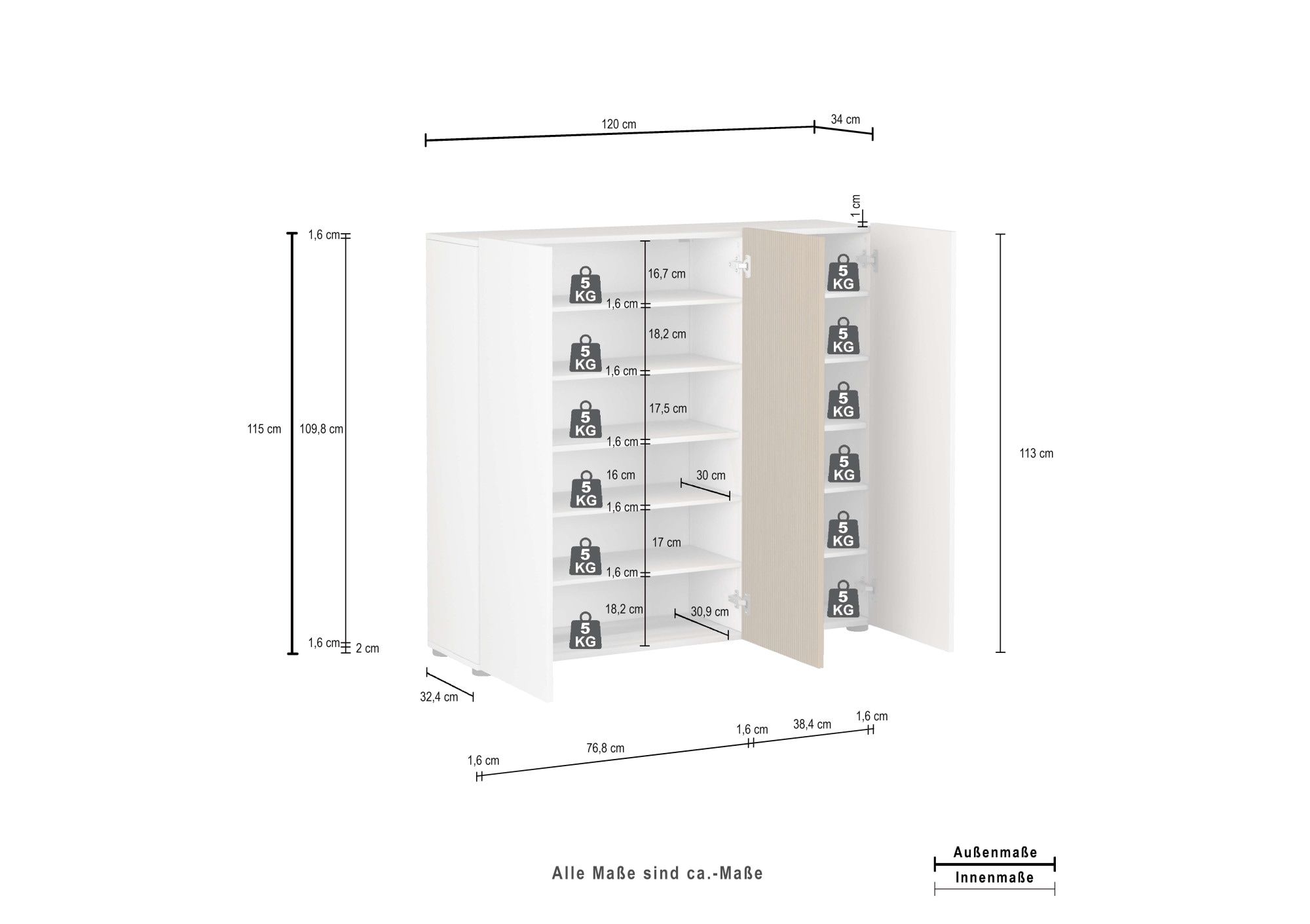 INOSIGN Schuhschrank »LADY, Schuhkommode,Schuhmöbel,Schuhablage,Schuhregal«, mit 10 Einlegeböden, 12 Fächer, Tür mit Rillenoptik, ca.24 paar Schuhe