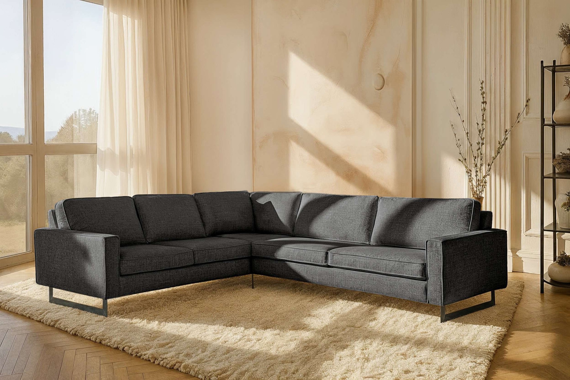 OTTO home Ecksofa "Pinto, XXL, 250/290 cm, langer Schenkel, Ottomane" Cord, Chenille, Lederoptik, mit Keder, Metallfüße, Wellenunterfederung