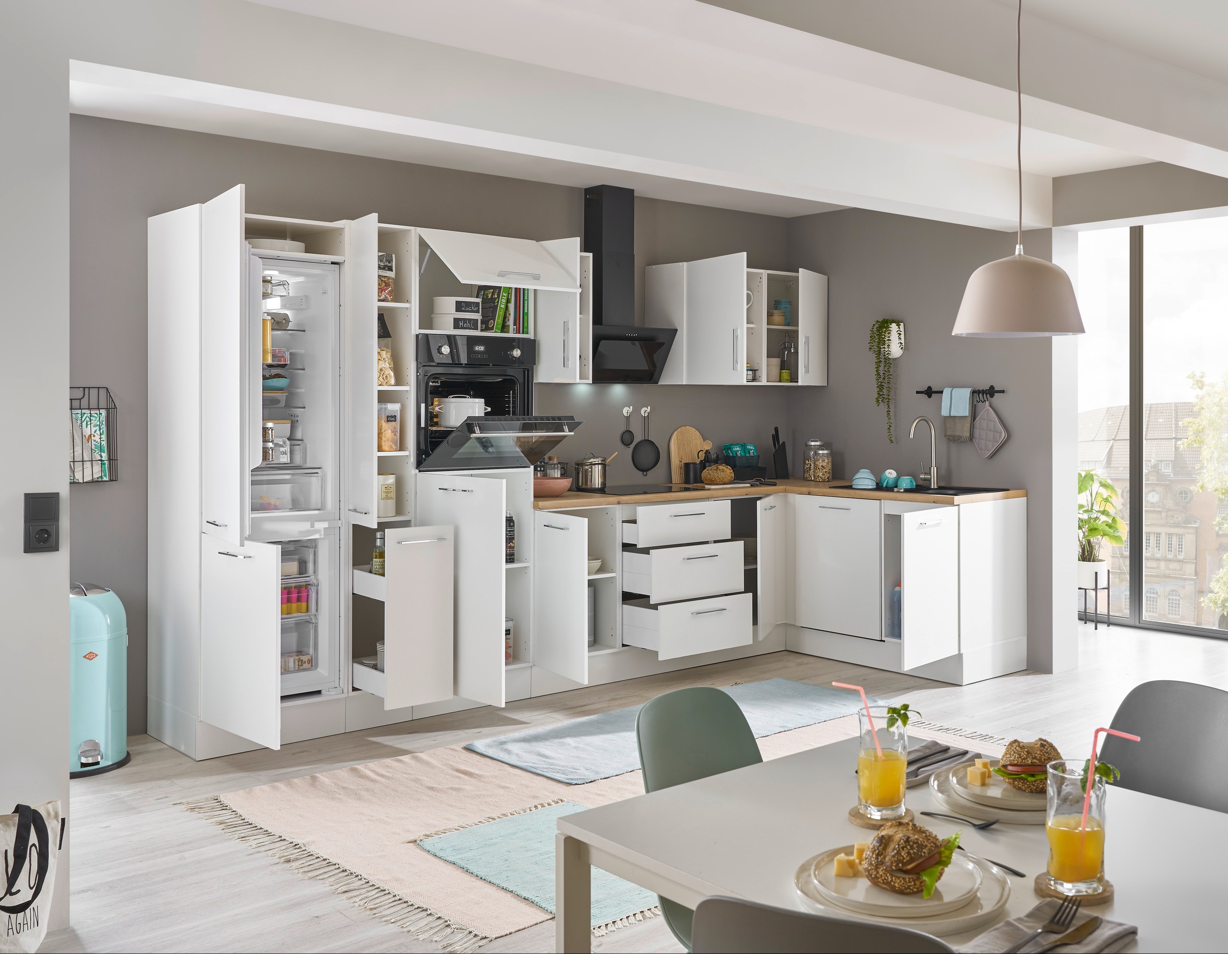 BASIC by Balculina Winkelküche »Turin«, Stellbreite 370x175 cm, wahlweise mit E-Geräten