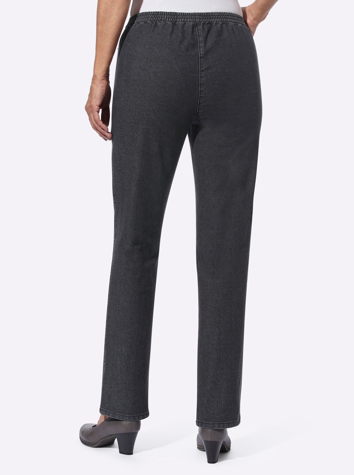 Bequeme Jeans CLASSIC BASICS, Damen, Gr. 48, Normalgrößen, schwarz (schwarz denim), 81% Baumwolle, 17% Polyester, 2% Elasthan, unifarben, lang, Jeans 2