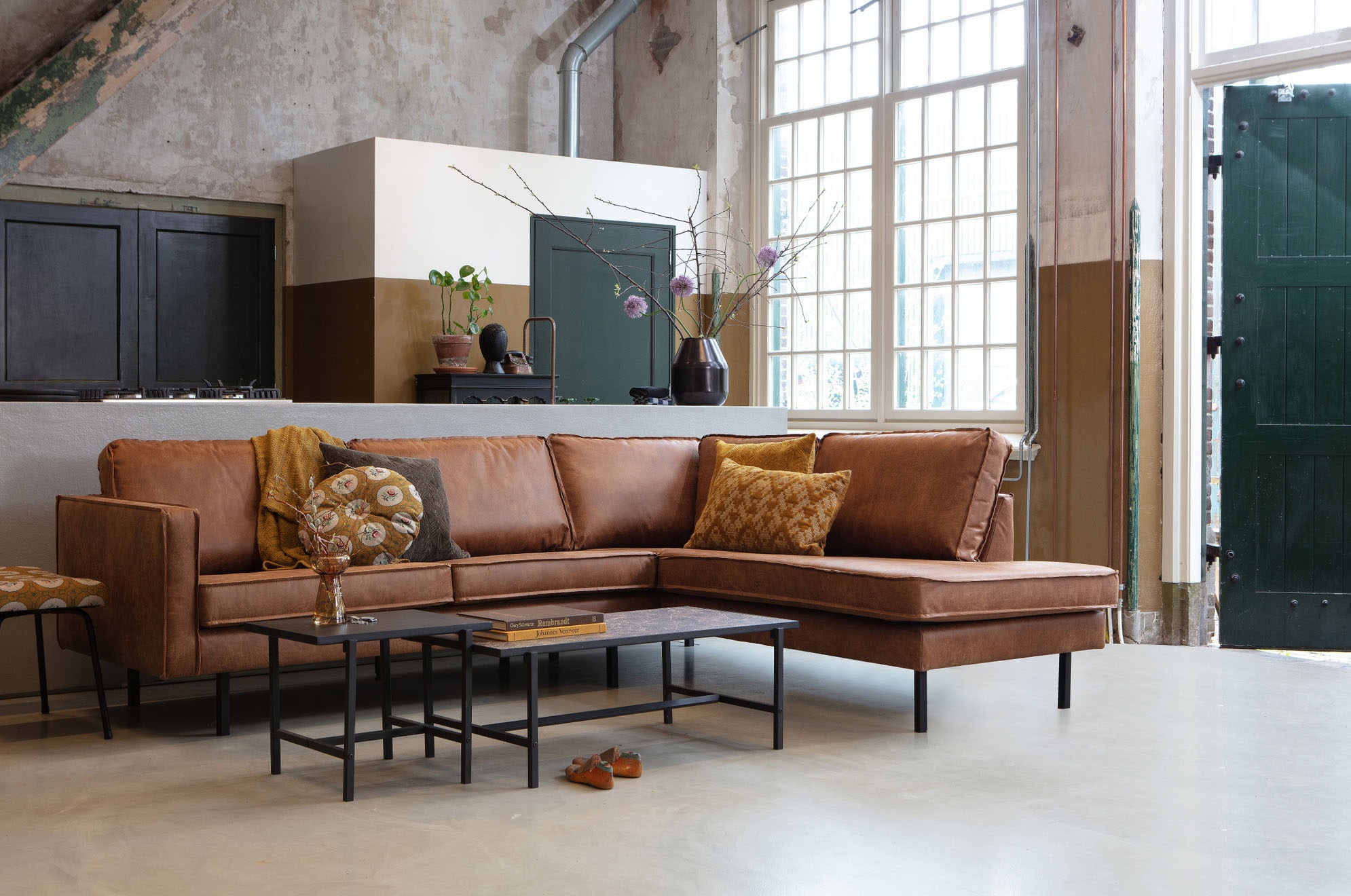 WOOOD Ecksofa »Rodeo«, mit recyceltem Leder, frei im Raum stellbar, H 85 cm x B 266 cm