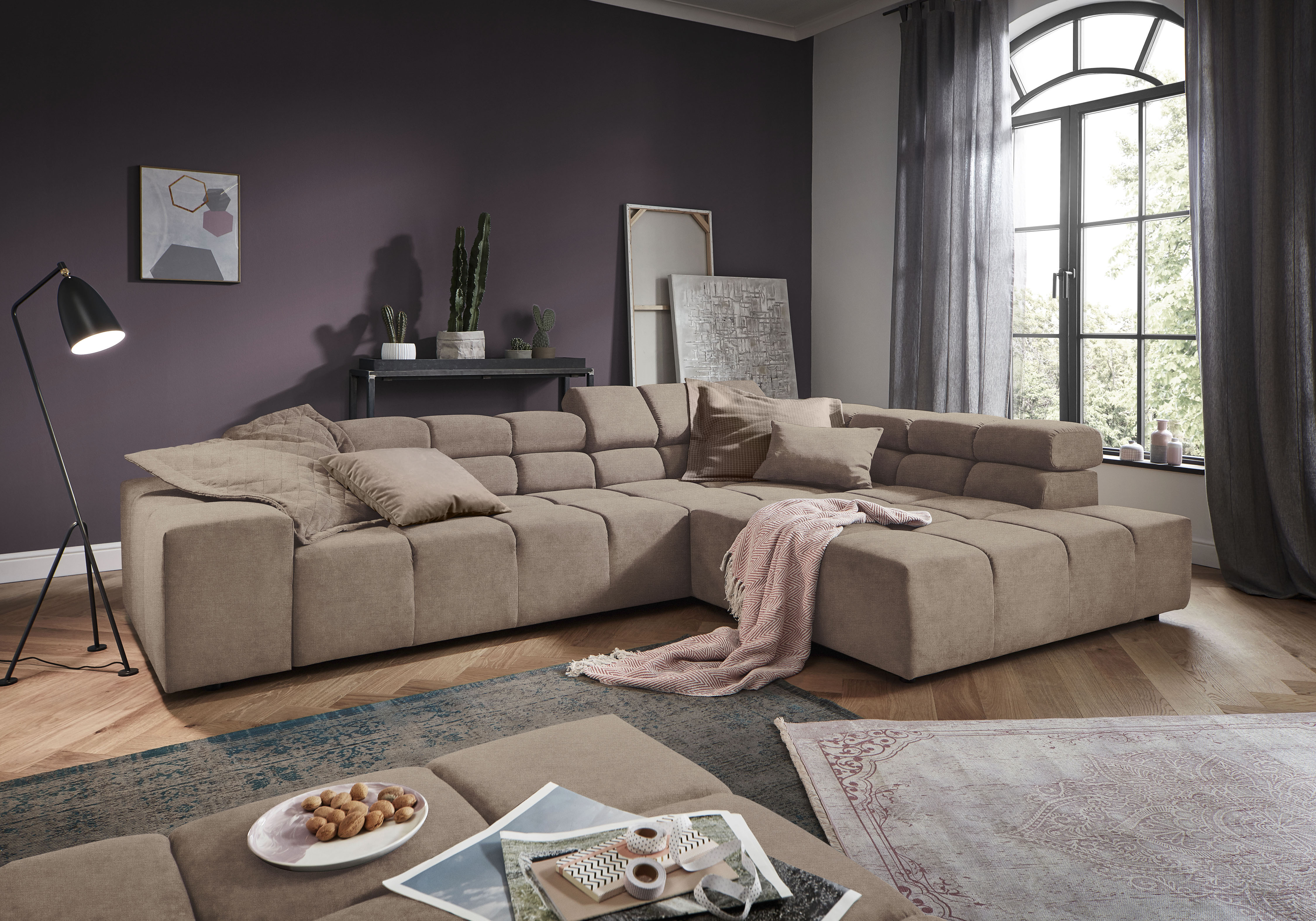 Home affaire Ecksofa "Ancona, Ecksofa, incl. Kopfteilverstellung, Breite 319 cm, L-Form" wahlweise motorische Sitztiefenverstellung, auch in Cord + Easy Care