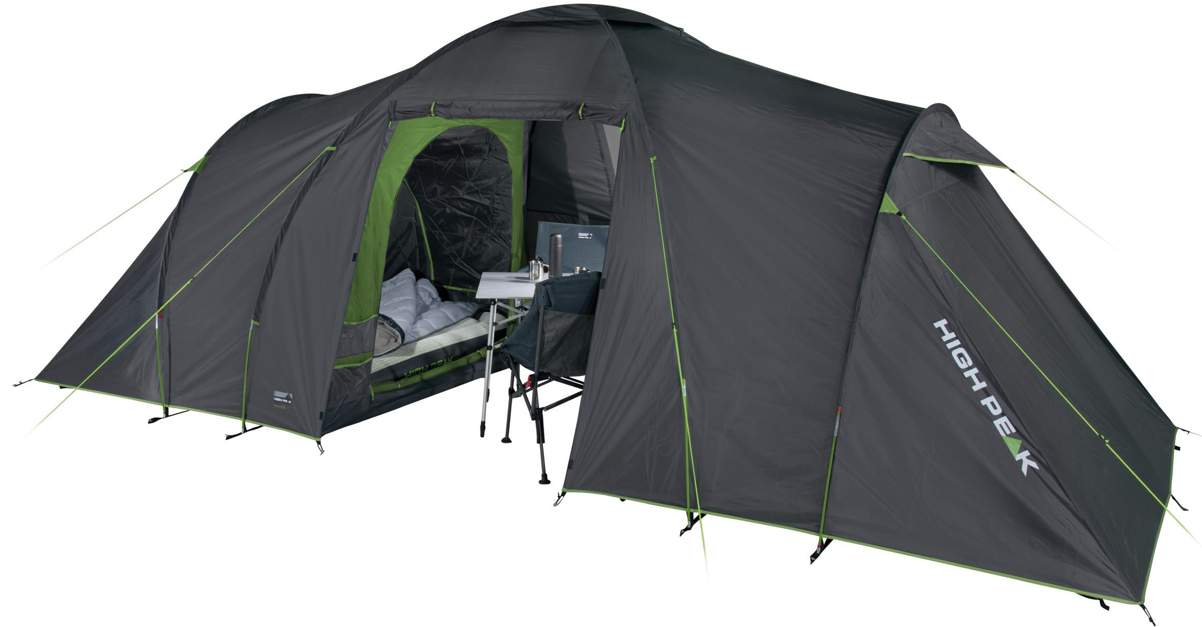 Kuppelzelt HIGH PEAK "Como 6.0", bunt (dunkelgrau, grün), Zelte, B/H/L: 540cm x 200cm x 230cm, B:540cm H:200cm L:230cm 2