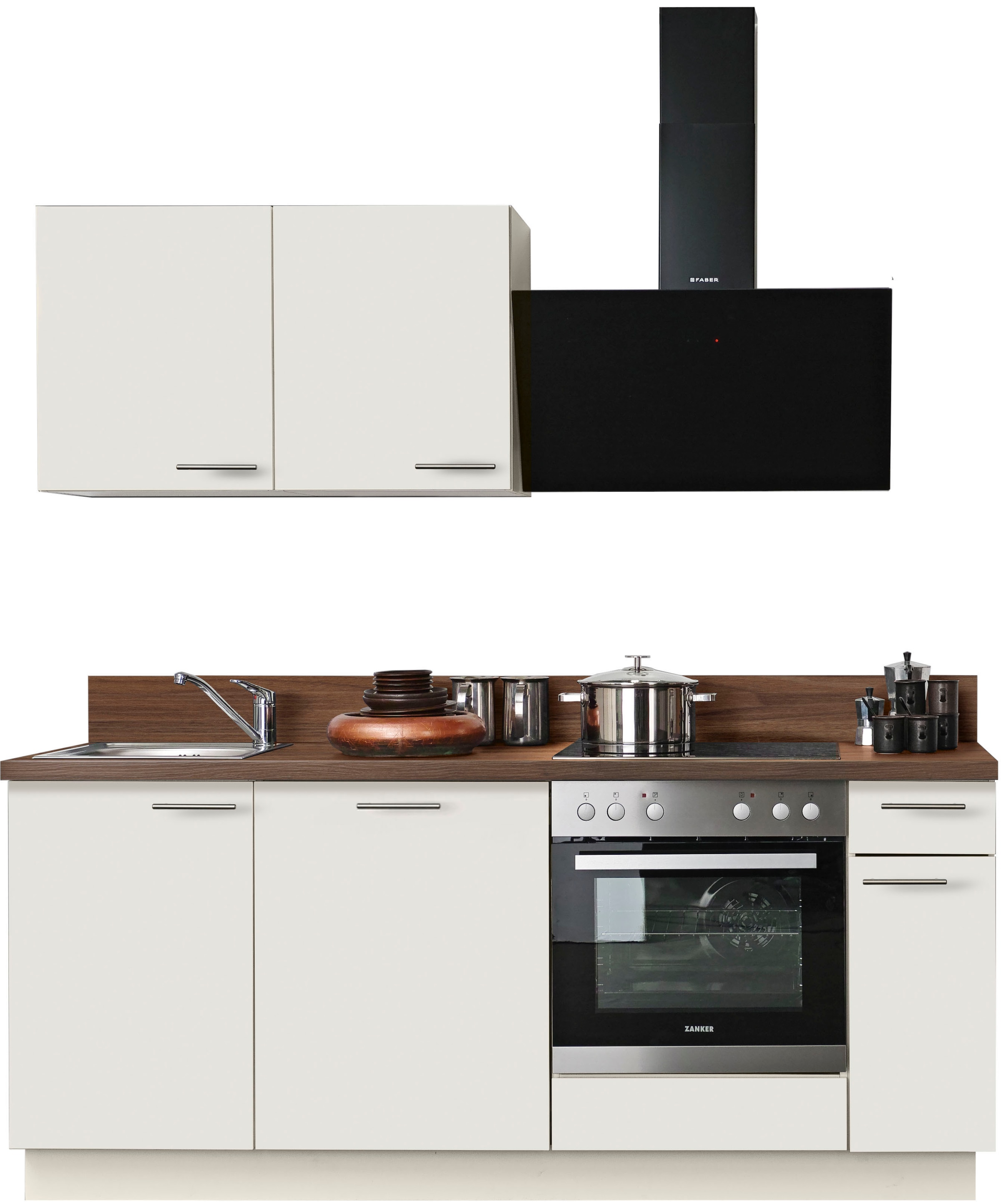 Kochstation Küchenzeile »KS-Scafa, vormontiert, mit höhenverstellbaren Füßen«, vormontiert, wahlweise mit E-Geräten, mit Soft-Close, Breite 200 cm