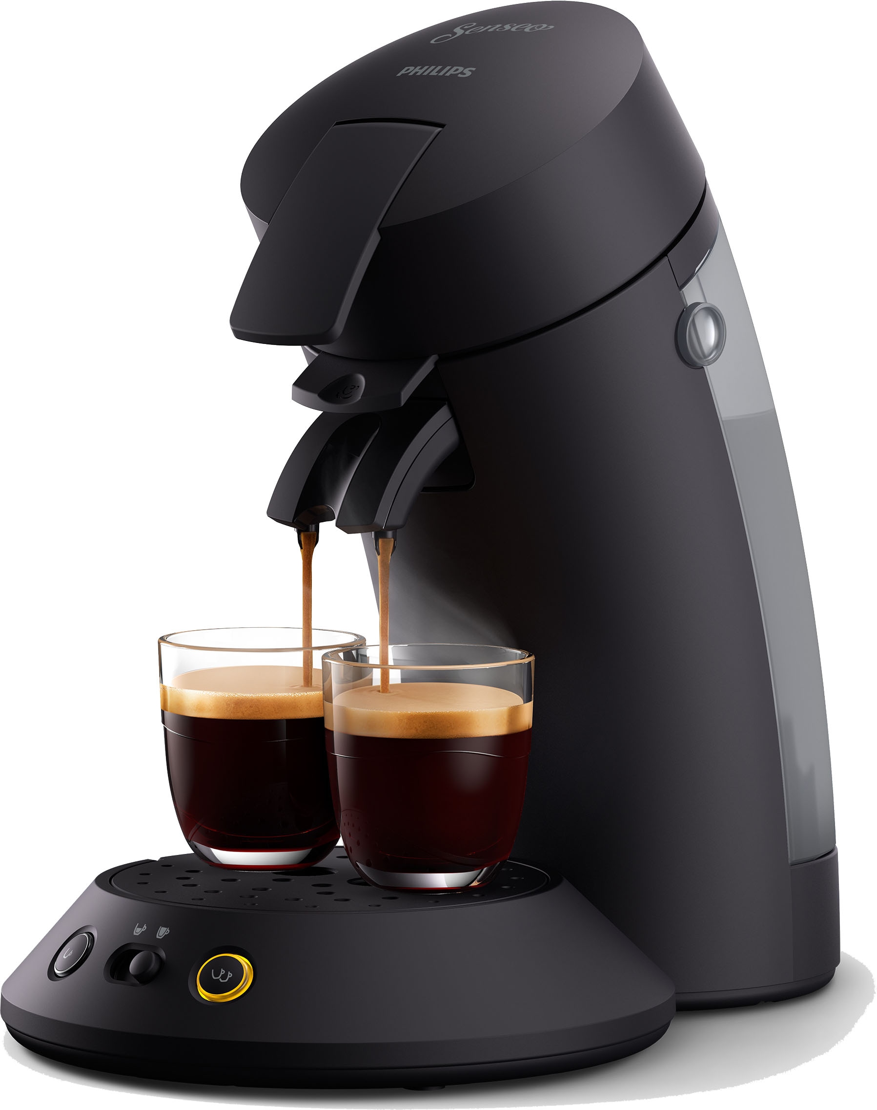 Philips Senseo Kaffeepadmaschine »Original Plus mit Plastik | 210/60«, 2 aus Kaffeespezialitäten, mattschwarz und BAUR 28% CSA recyceltem