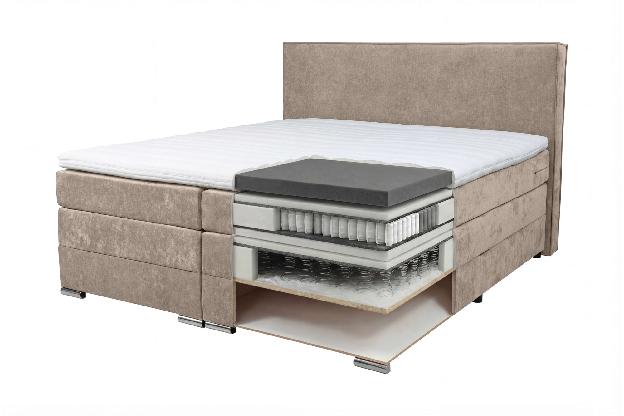 Home affaire Boxspringbett »Romeo, Doppel- & Polsterbett, Federkernbett, Komfortbett, 160, 180 cm« inkl. 6 cm Topper, zwei Bettkästen, Taschen-Federkernmatratze in H4