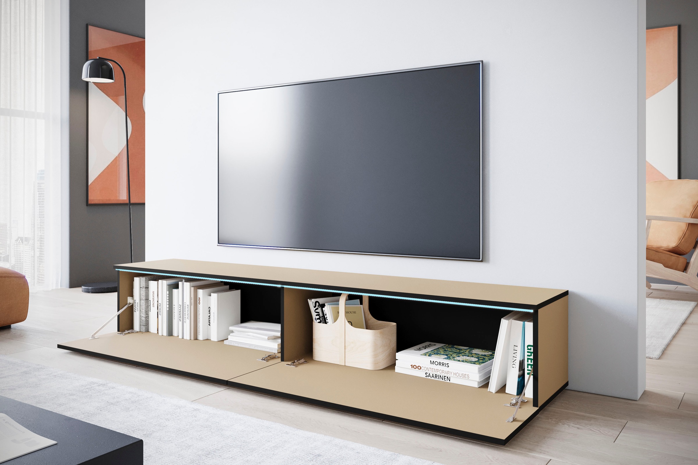 INOSIGN Lowboard »LOWBOARD VERA«, moderne grifflose TV-Board, TV-Schrank 180 cm, stehend und hängend