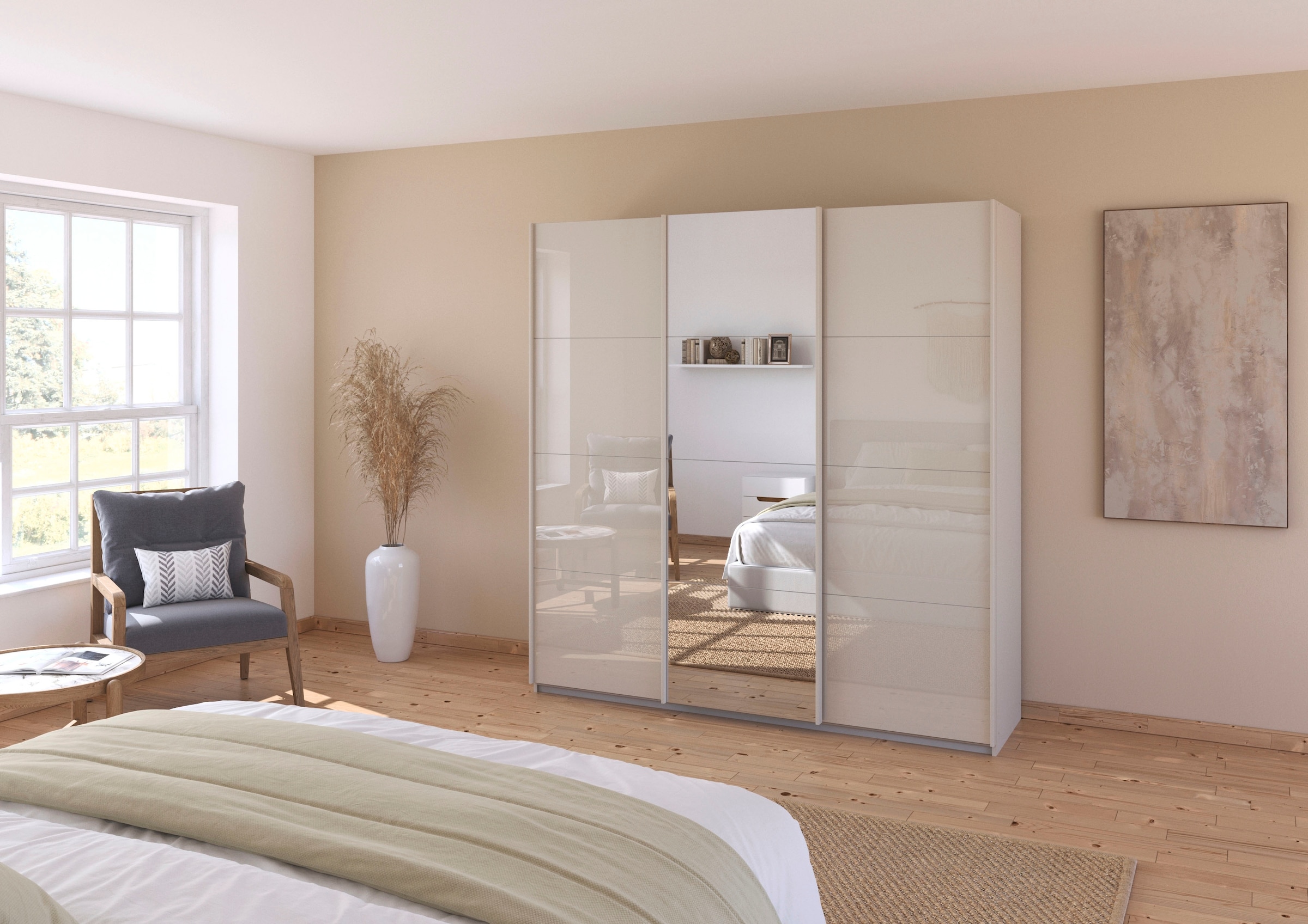 rauch Schwebetürenschrank »Kleiderschrank Kleiderschränke Schrank Garderobe AGORDO mit Glasfront«, durchdachte Innenausstattung, in 4 Breiten und 2 Höhen MADE IN GERMANY