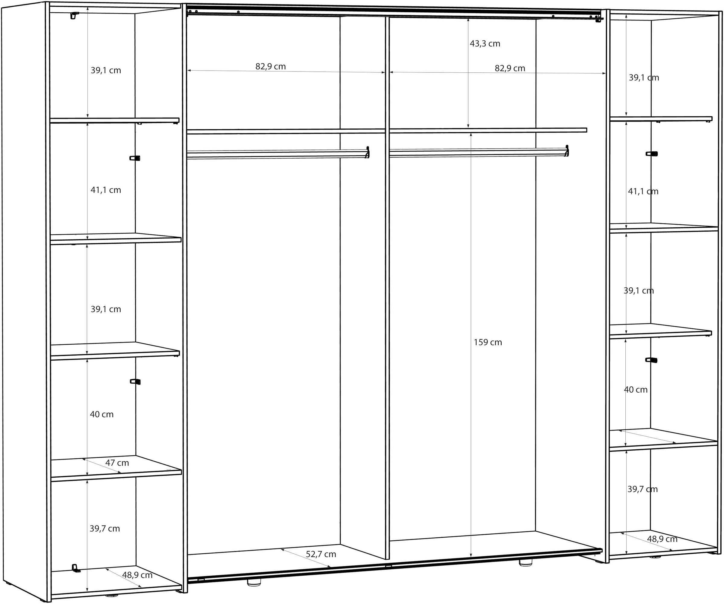 FORTE Kleiderschrank »Narago, Kombischrank mit Spiegel« B/H/T ca. 270/210/61cm,  Schwebetüren in Kombination mit Drehtüren, Made in Europe