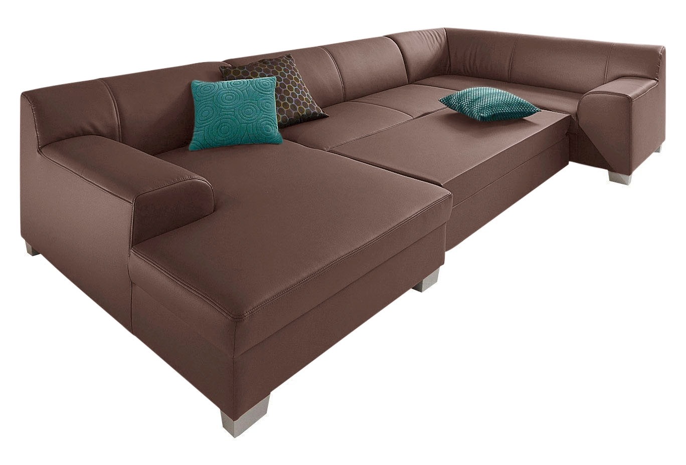 DOMO collection Wohnlandschaft »Amando in vielen Bezugsvarianten, auch in Leder, komfortabel, U-Form«, wahlweise mit Bettfunktion, fester Sitzkomfort, frei im Raum stellbar