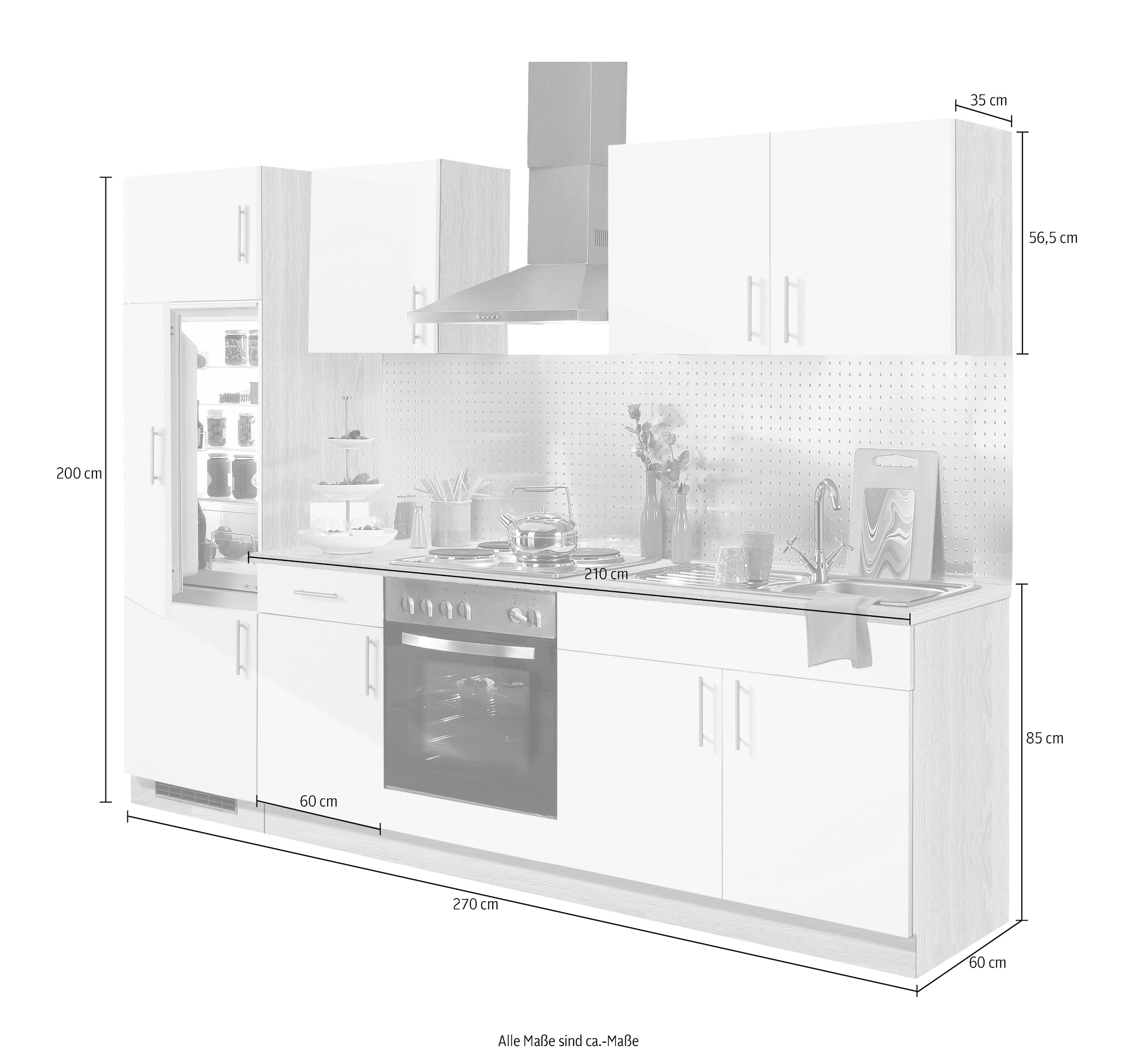 wiho Küchen Küchenzeile »Kiel«, mit E-Geräten, Breite 270 cm