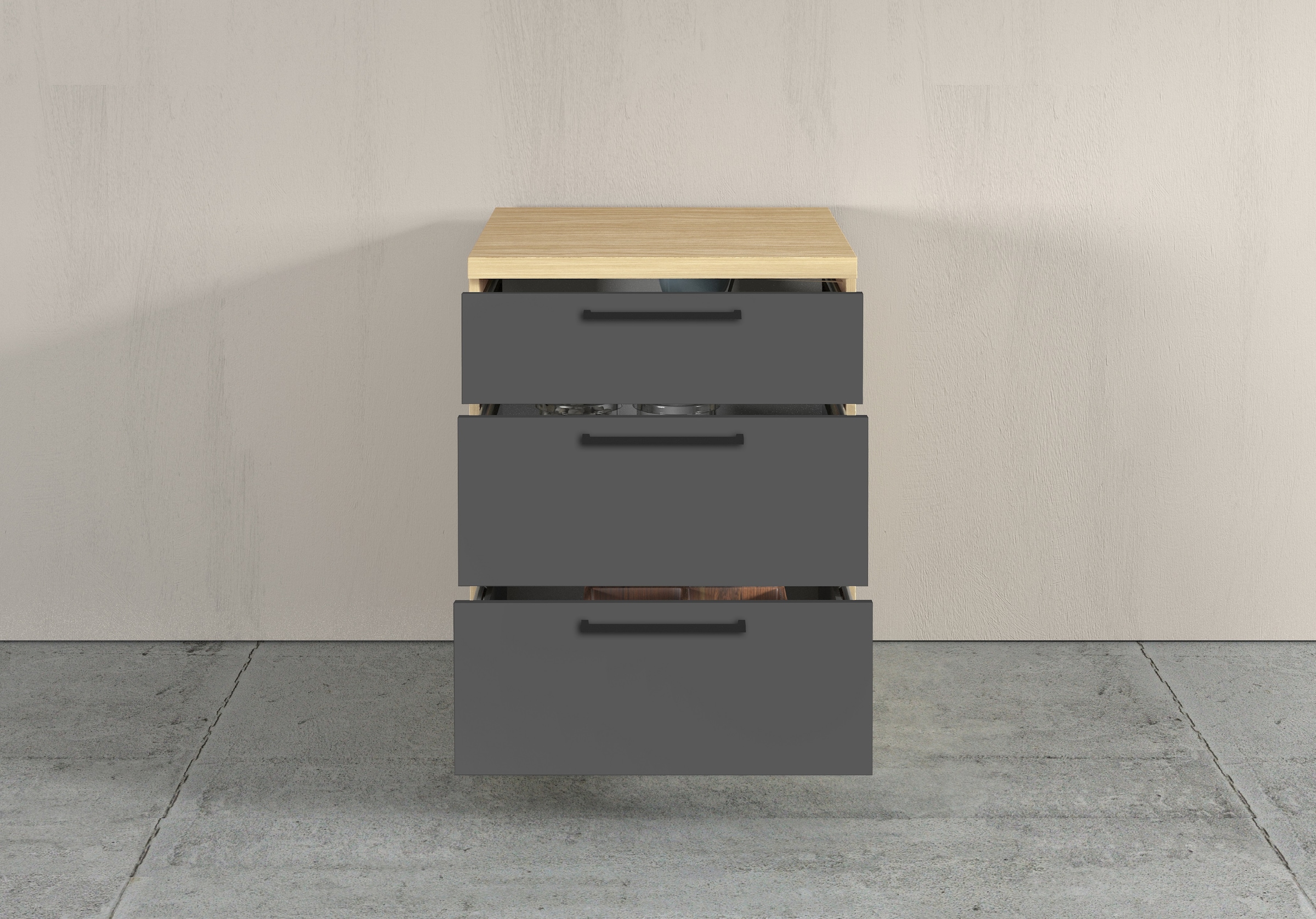 KOCHSTATION Unterschrank »Luna, Küchenunterschrank, Unterschrank mit Schubladen, Made in Italy« B/T/H: 60 × 60 × 85 cm, mit 3 Schubkästen, 3,5 cm starke Oberplatte