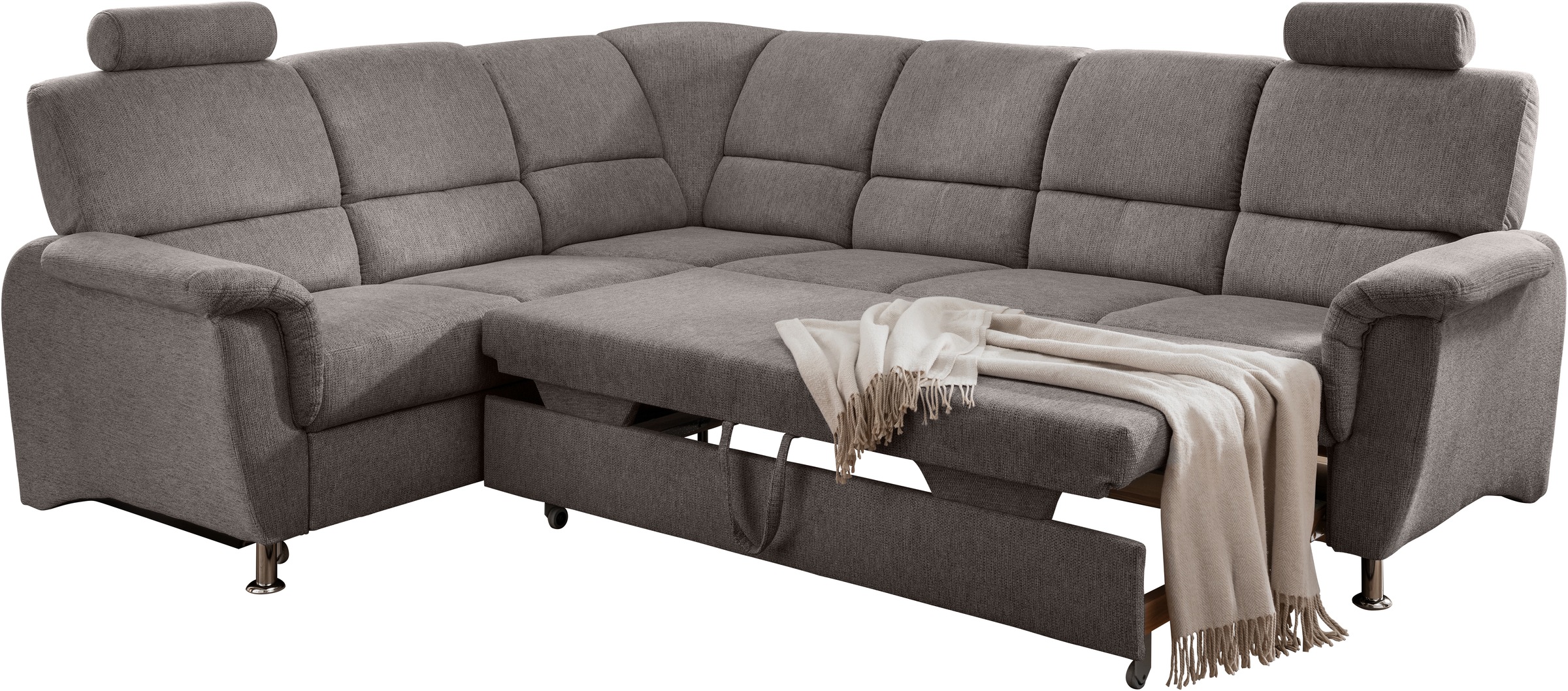 Home affaire Ecksofa »Pisa L-Form, mit Schlaffunktion, Stauraum, 2x höhenverstellbare«, Kopfstützen und Relaxfunktion im Eckelement
