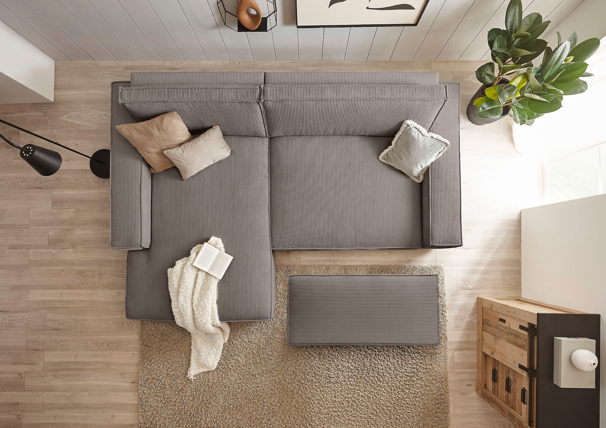 Home affaire Polsterecke »NEU: SHERWOOD XXL tief, L-Form mit Schlaffunktion, Big-Sofa mit Hocker«, (Set, 2 St.), stellbar zum Schlafsofa (Krokodilverbinder), Cord, Leinenoptik
