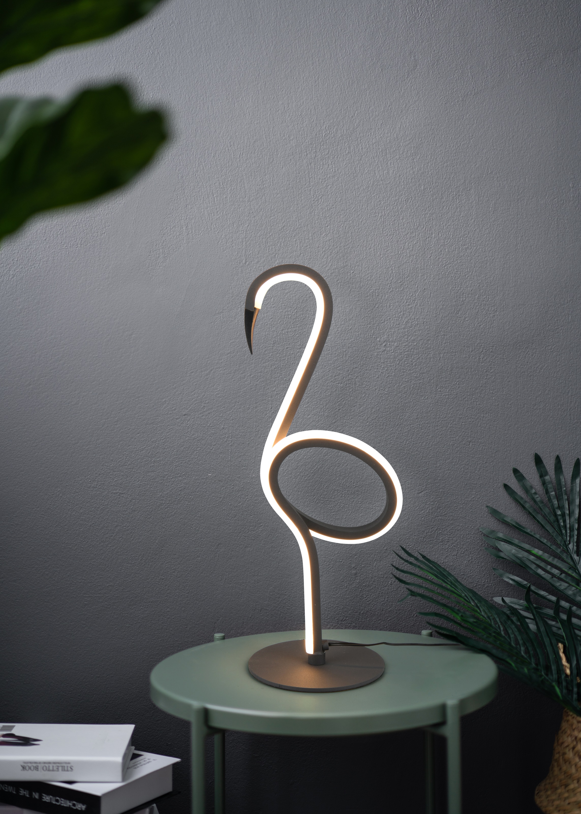 REALITY Leuchten LED Tischleuchte »INGO, LED Tischlampe in Flamingo Form, 6W 550 Lumen 300K warmweiß« LED-Board 1 Stk. Warmweiß Flamingo Lampe mit Schnurschalter, Höhe 35 cm Ø 12 cm Tiefe 14,5 cm