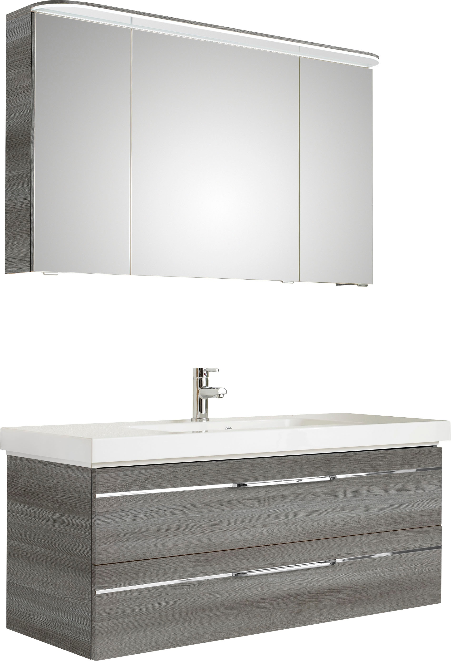 Saphir Badmöbel-Set »Balto Sprint 2-teilig, Mineralmarmor-Waschtisch mit LED-Spiegelschrank«, (2 St.), Badezimmer Set inkl. Türdämpfer, 3 Türen, 2 Schubladen
