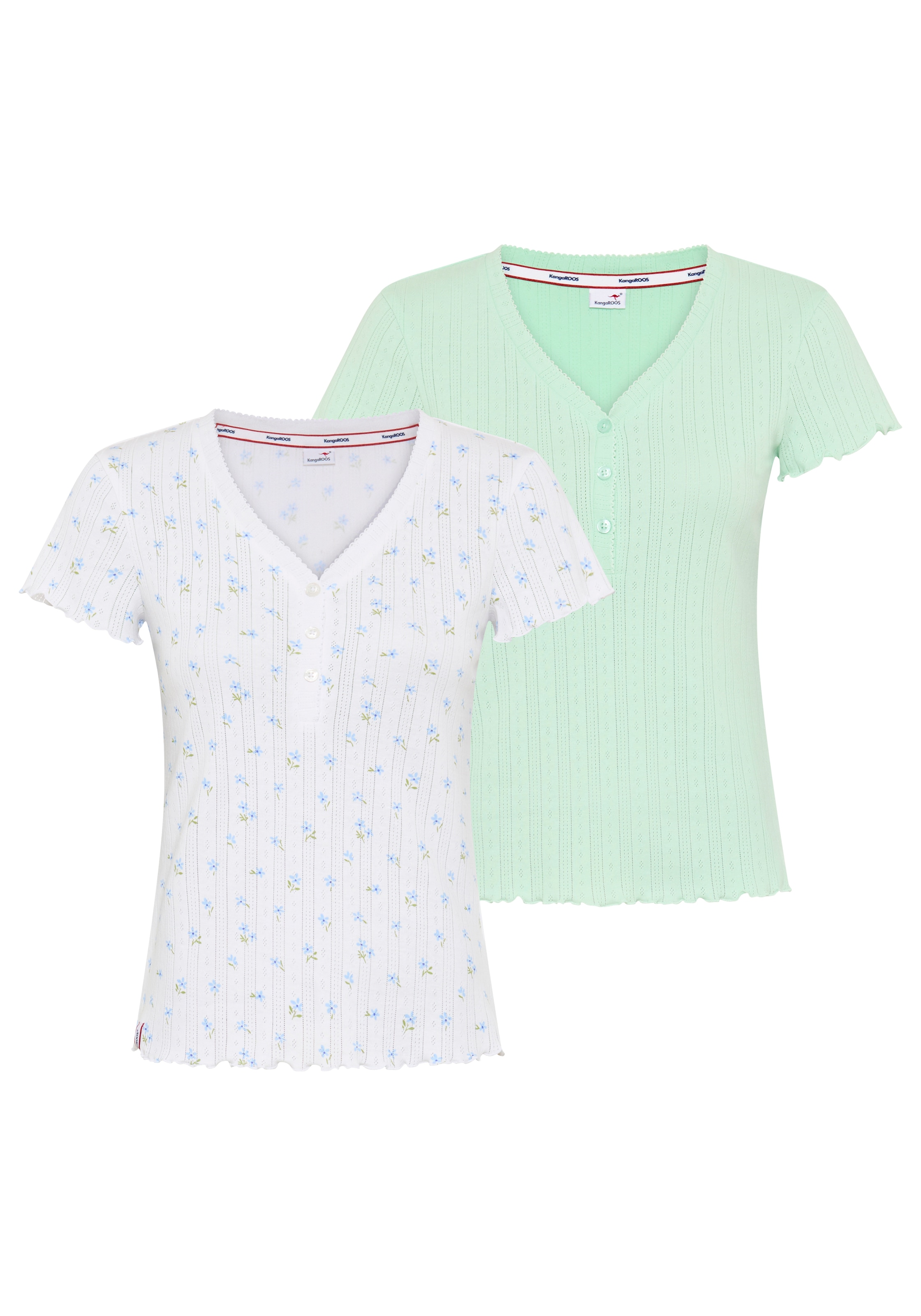 KangaROOS T-Shirt Packung, Doppelpack, 2 mit Knopfleiste aus Pointelle
