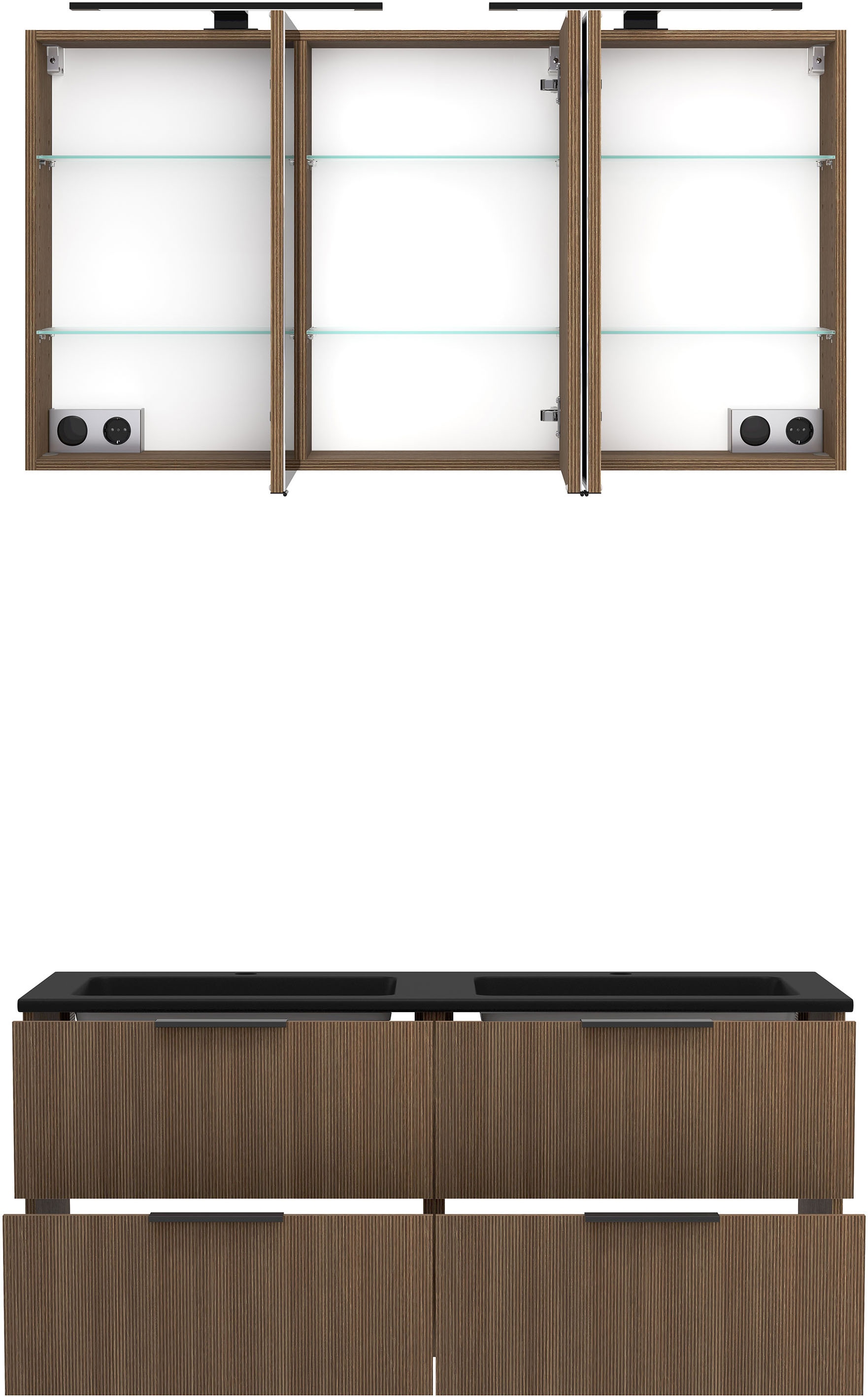 welltime Badmöbel-Set »Welltime, York Waschtisch-Set 120 cm, weißes oder schwarzes Becken«