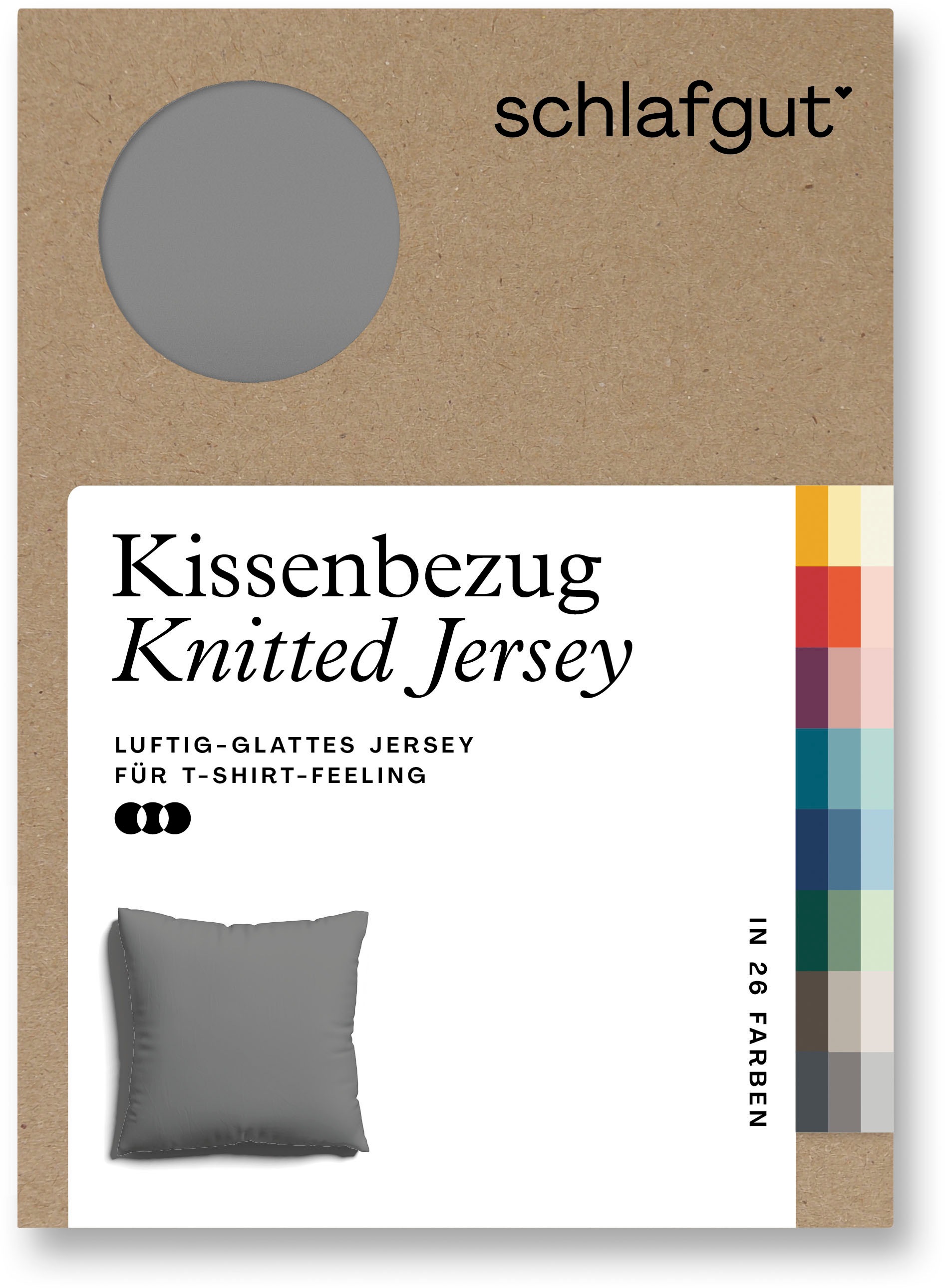 Schlafgut Kissenbezug »Knitted Jersey aus Bio-Baumwolle mit Elasthan, bügelfrei,«, (1 St.), besonders fein gestrickt, Kissenhülle mit farbigem Reißverschluss