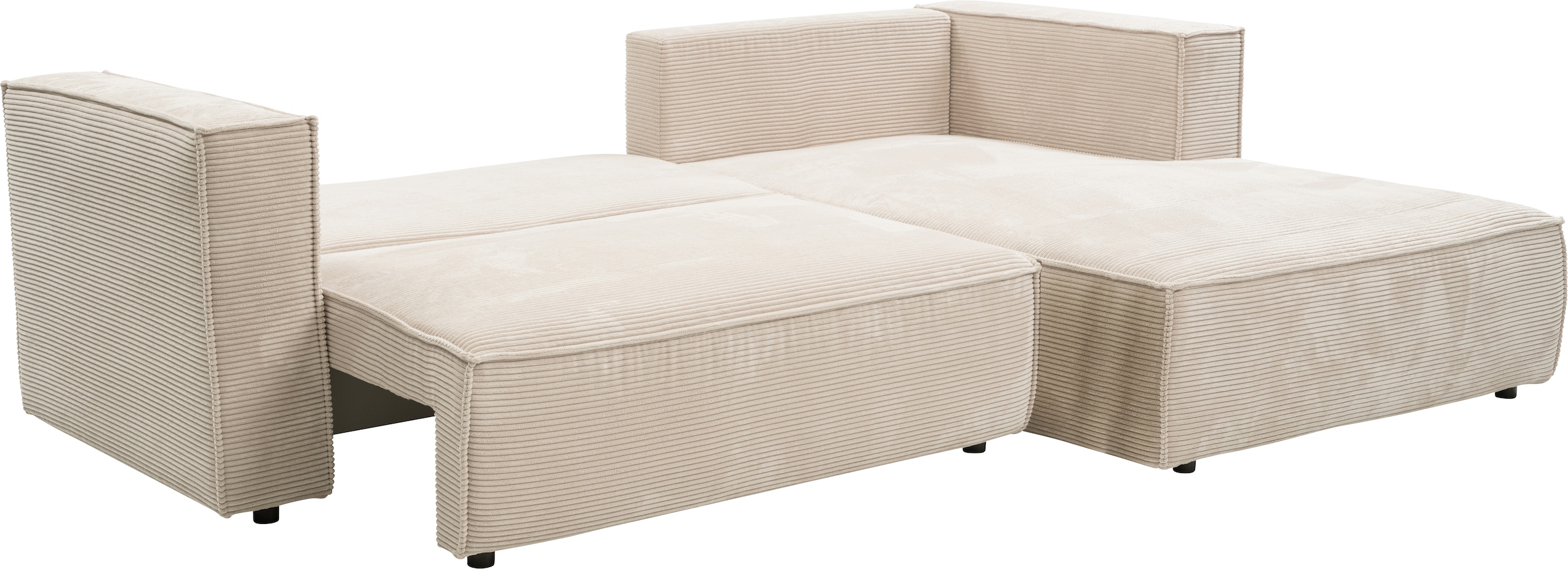 WERK2 Ecksofa »Atlanta-New, modernes Design, Stellmaße 295x182 cm, L-Form, Kedernaht« hoher Komfort, Schlaffunktion & Bettkasten, Cord, Natur
