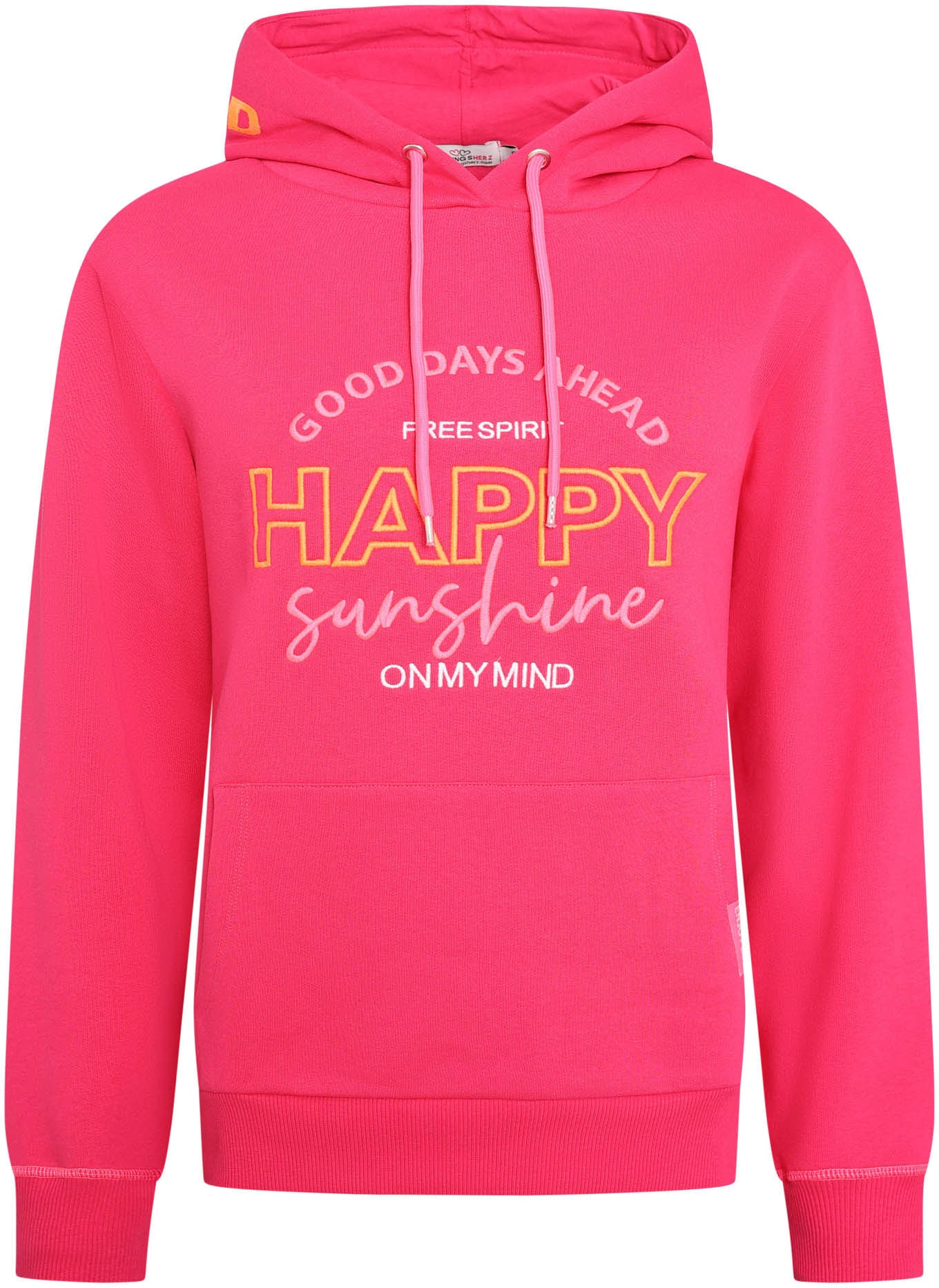 Zwillingsherz Sweatshirt, "Happy"-Aufstick und "Feel Good"-Schriftzug auf der Kapuze