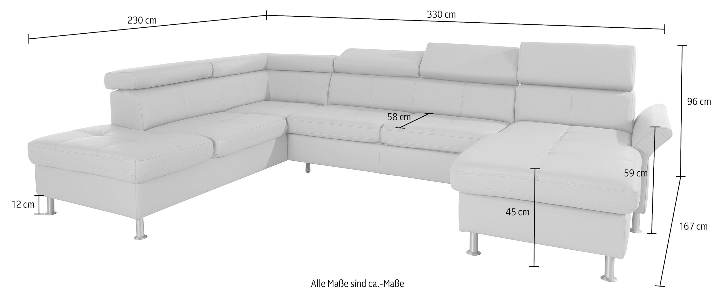 exxpo - sofa fashion Wohnlandschaft »Maretto, bequem und komfortabel, aufwendige Sitzsteppung, U-Form«, inkl. Kopfteilverstellung für mehr Sitzkomfort, wahlweise Bettfunktion