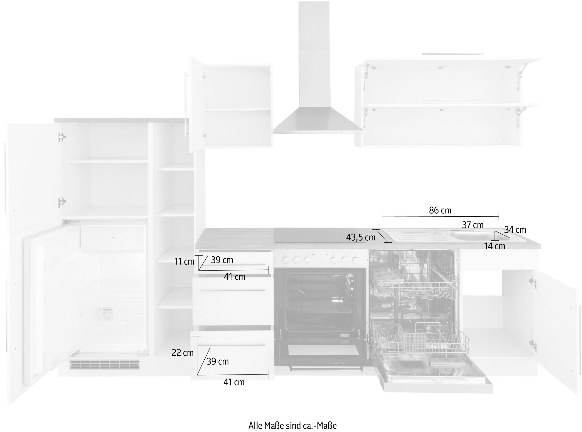 HELD MÖBEL Küchenzeile »Samos«, ohne bestellen 310 Breite | cm BAUR E-Geräte