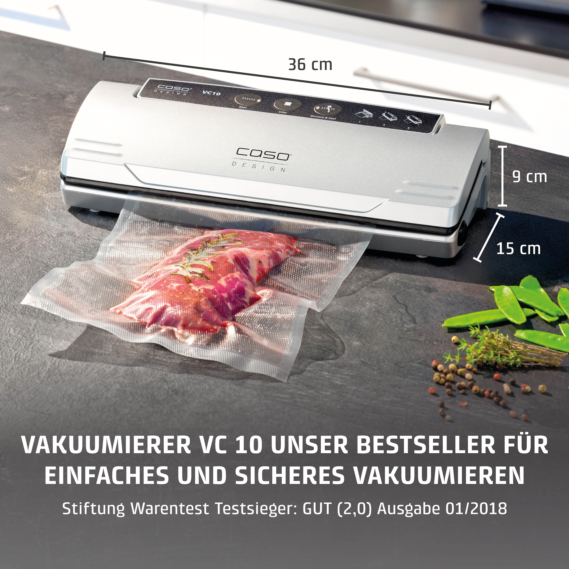 Caso Vakuumierer »VC10« Rollenbreite 30 cm 110 W inkl. 10 Profi-Beutel, separate Schweißfunktion