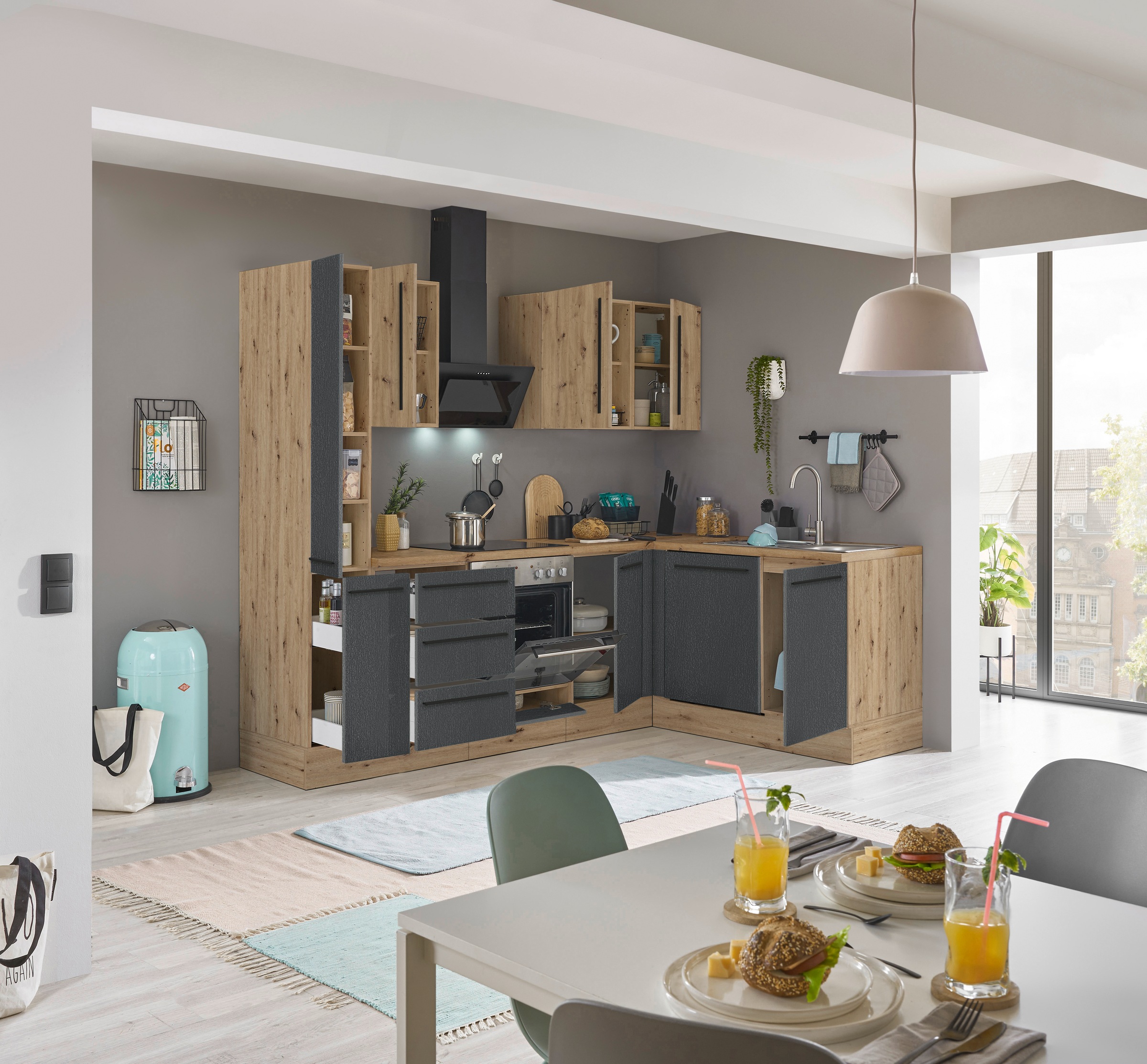 KOCHSTATION Winkelküche »Florida, Stellbreite 250x165 cm« wahlweise mit E-Geräten, mit Softclose für Türen und Schubkästen