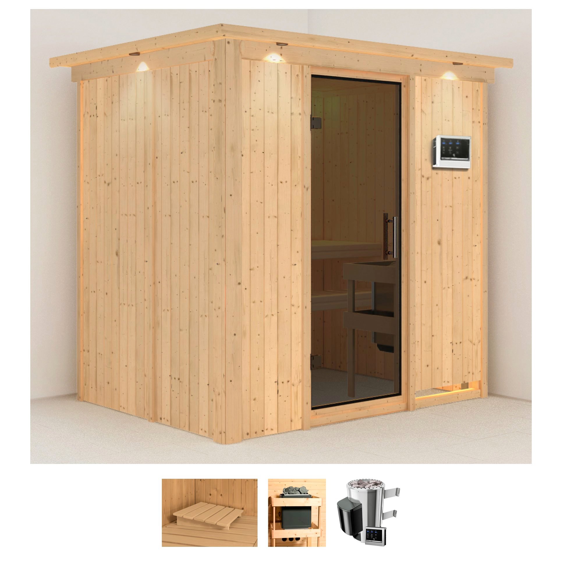 KARIBU Sauna "Finja", Saunaofen, externe Steuerung, 3,6 kW, beige, Saunen, Ofen 3,6 kW externe Strg.easy