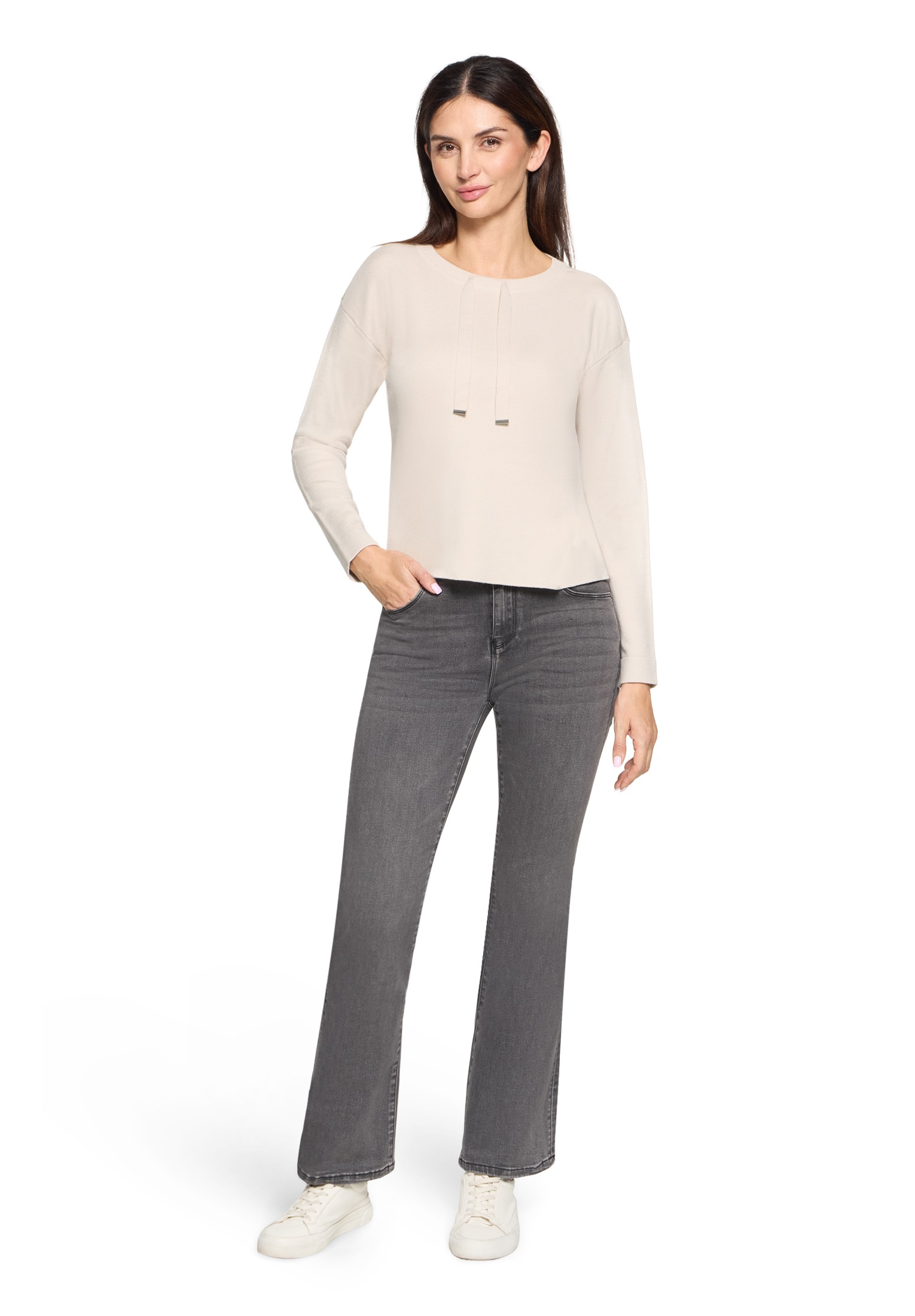 Strickpullover BETTY BARCLAY "Damen mit Seitenschlitzen", Damen, Gr. 38, beige, Strick, Obermaterial: 55% Viskose, 30% Polyester, 15% Polyamid, gerade normal, Rundhals, Pullover Strickpullover 3