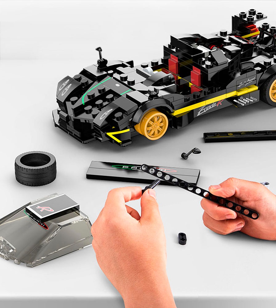 Jamara Konstruktions-Spielset »Pagani Zonda R 1:28 schwarz Bricks«, (387 St.), im Maßstab 1:28, offiziell lizensiert