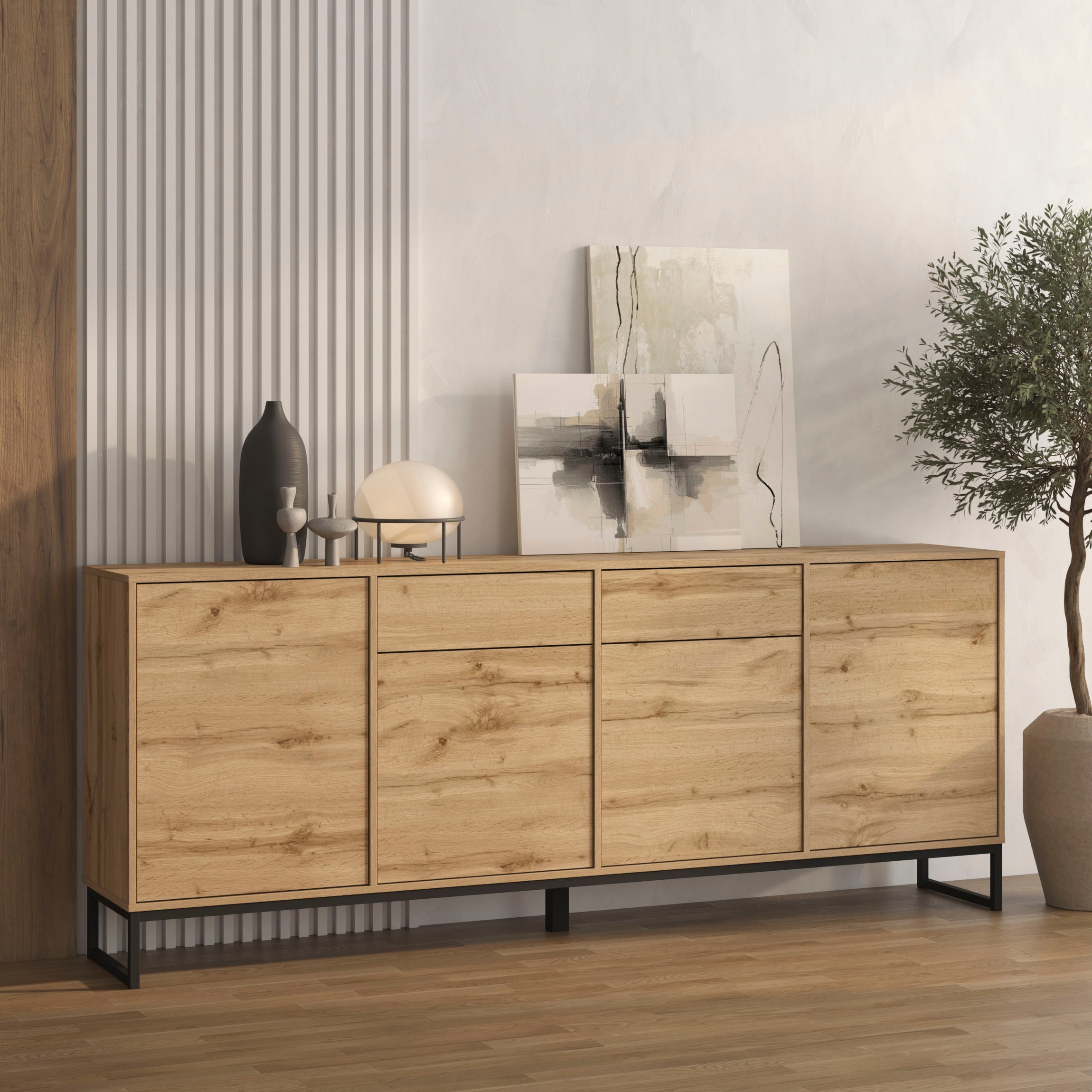 OTTO home Sideboard "Loft, Breite 208,5 cm, grifflose Kommode 4 Türen/2 Schubkästen." Schubladenschrank mit viel Stauraum, Einlegeböden verstellbar